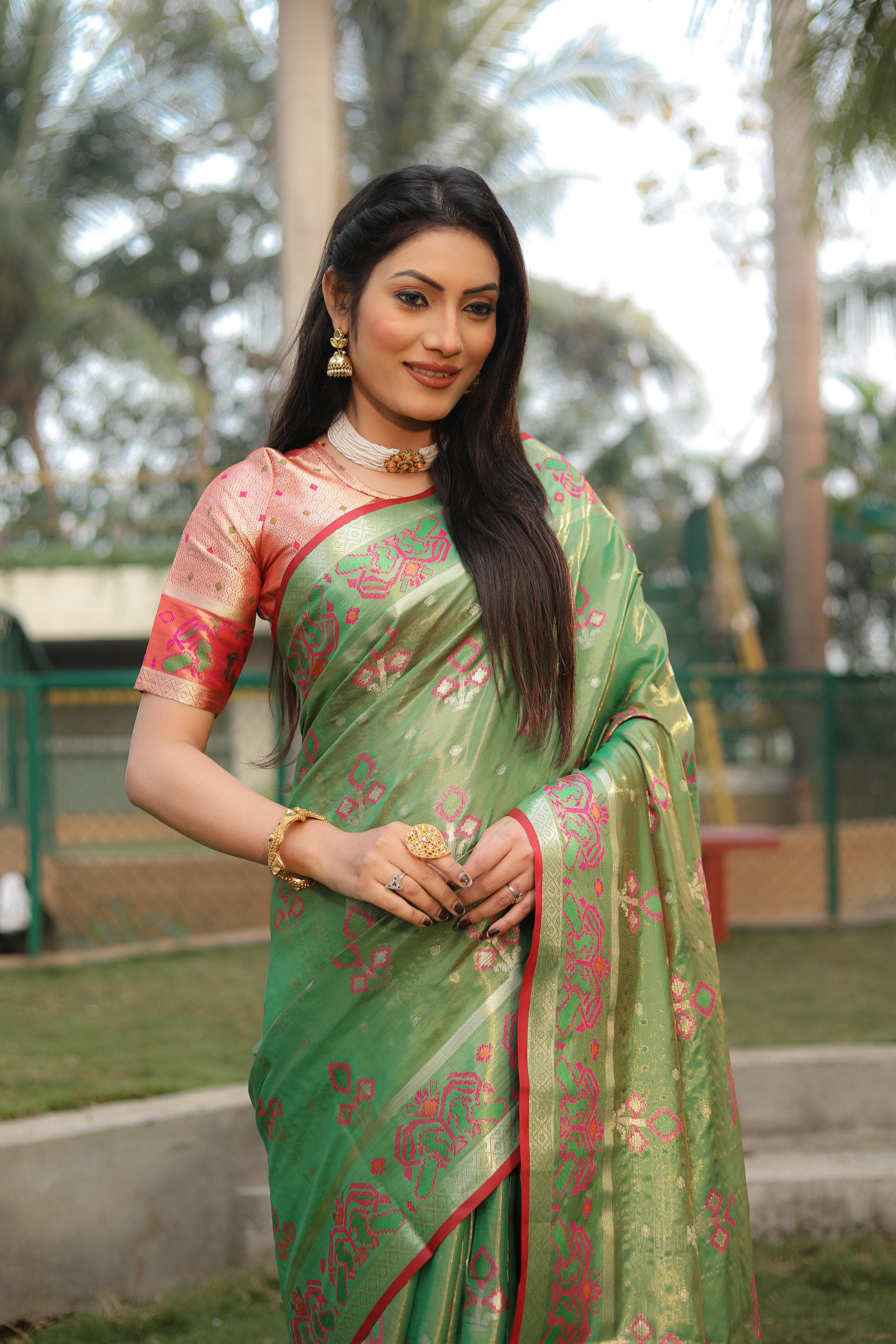 Green Soft Banarasi Organza Silk Saree