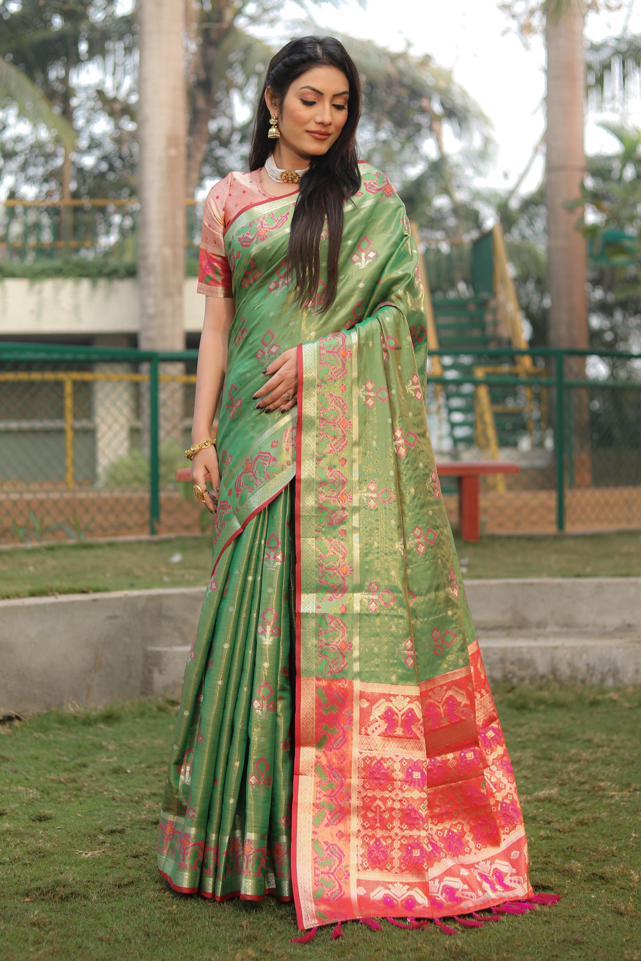 Green Soft Banarasi Organza Silk Saree