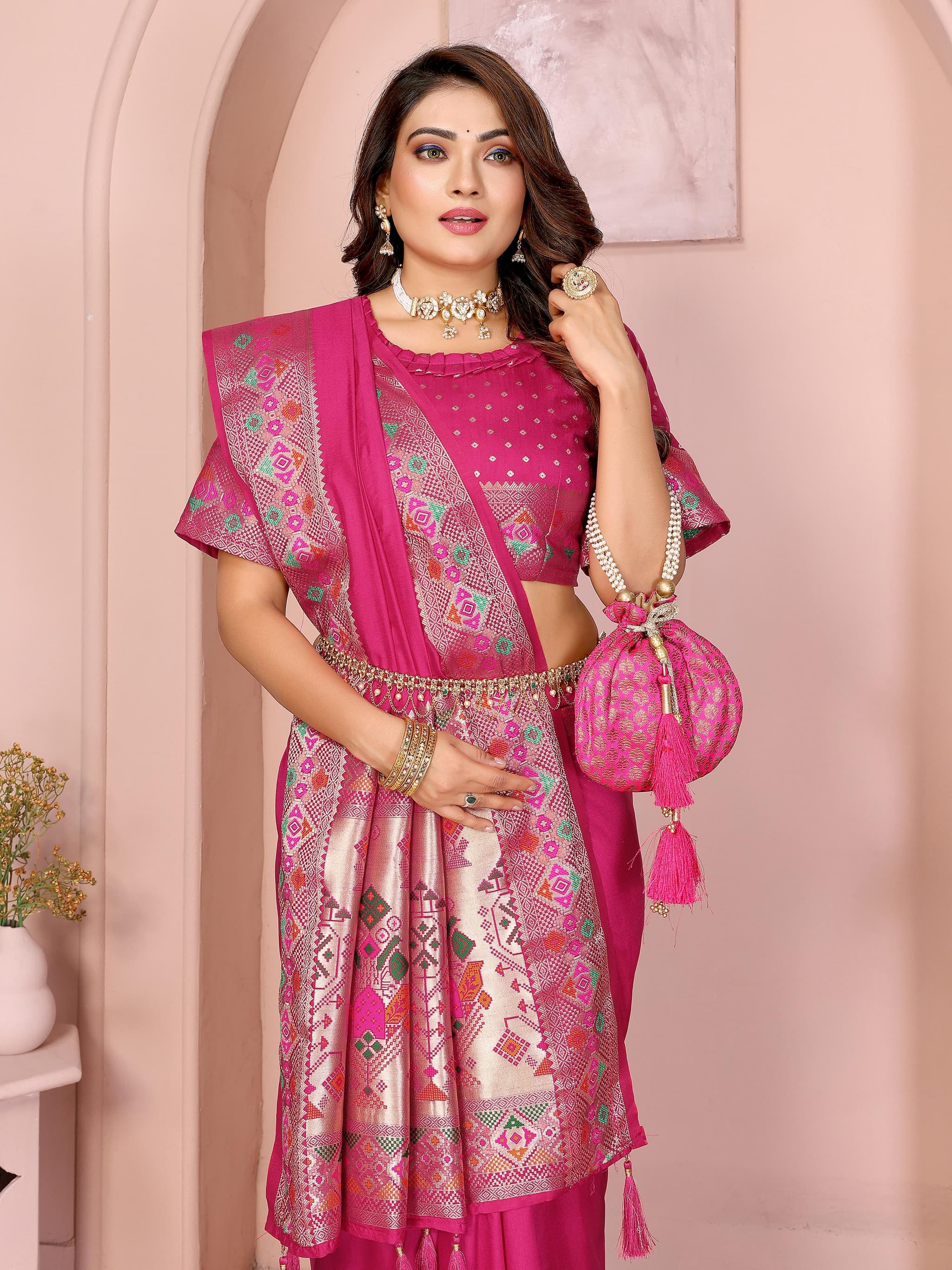 Pink Paithani Silk Saree