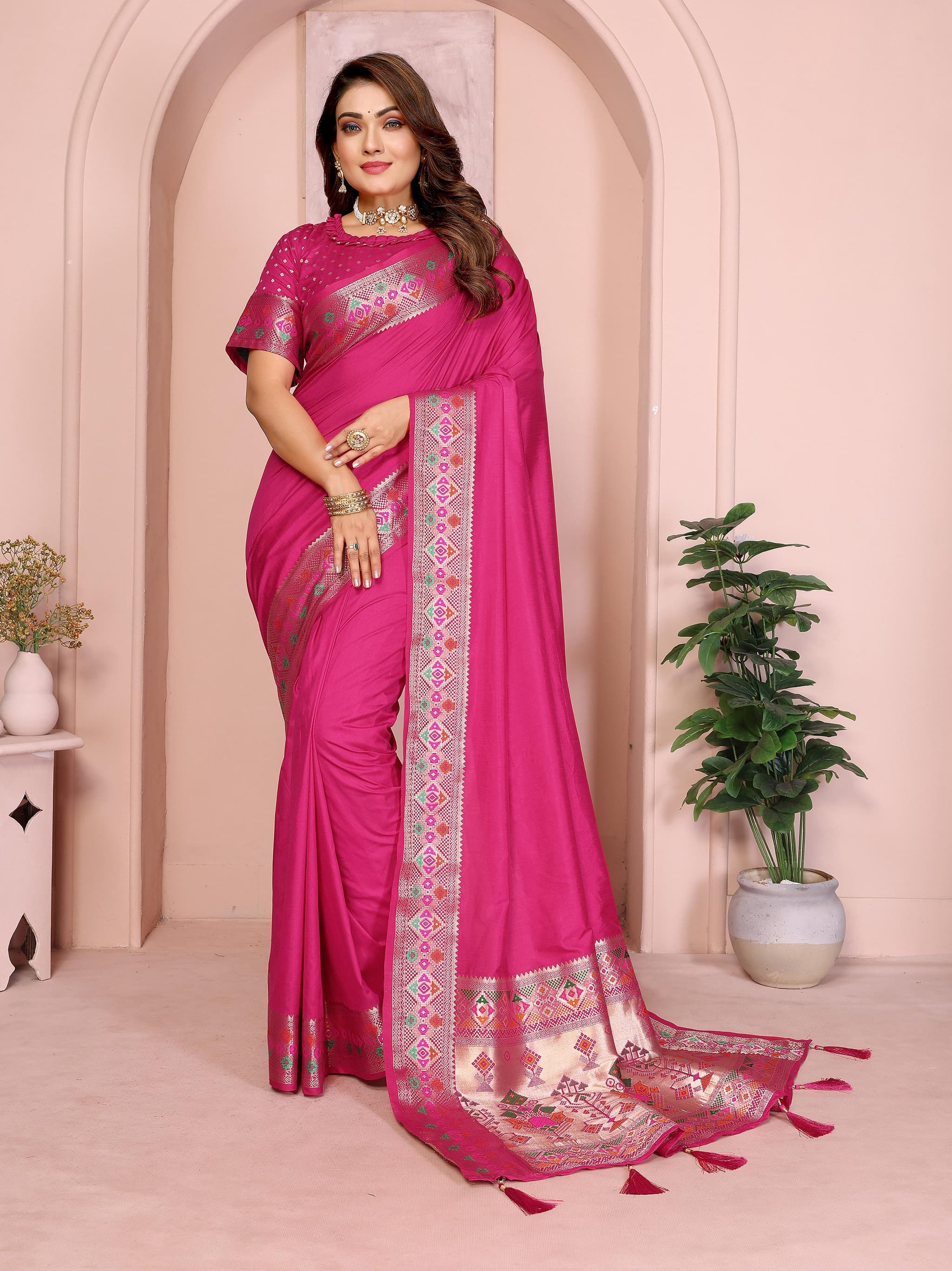 Pink Paithani Silk Saree