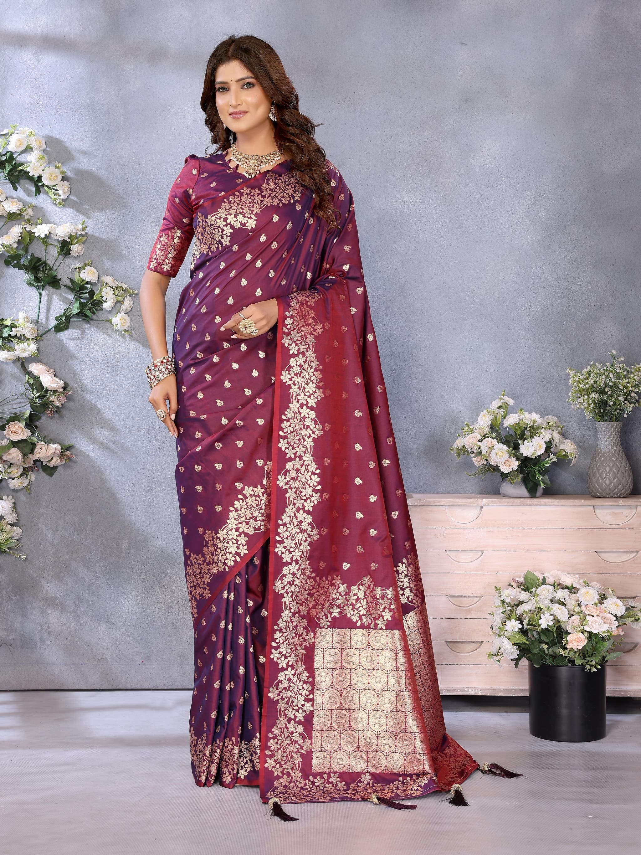 Brick Red Premium Banarasi Silk Saree with Gala Weaving & Exclusive Summer Collection