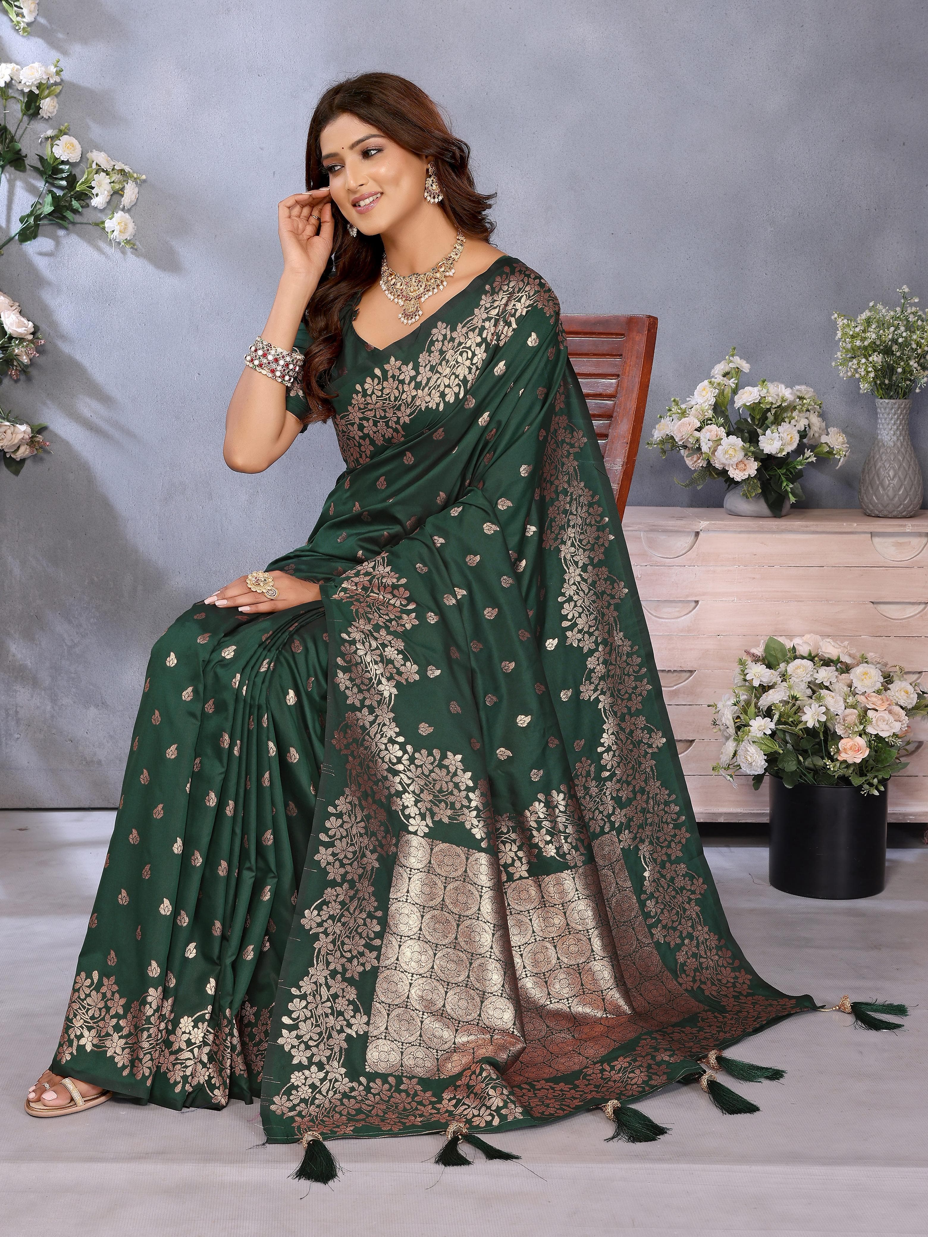 Mineral Green Premium Banarasi Silk Saree with Gala Weaving & Exclusive Summer Collection