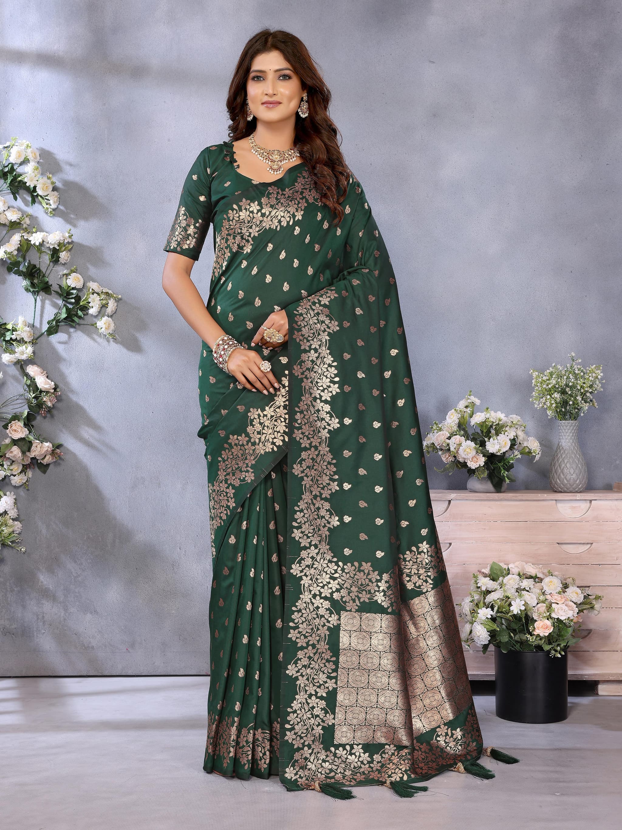 Mineral Green Premium Banarasi Silk Saree with Gala Weaving & Exclusive Summer Collection