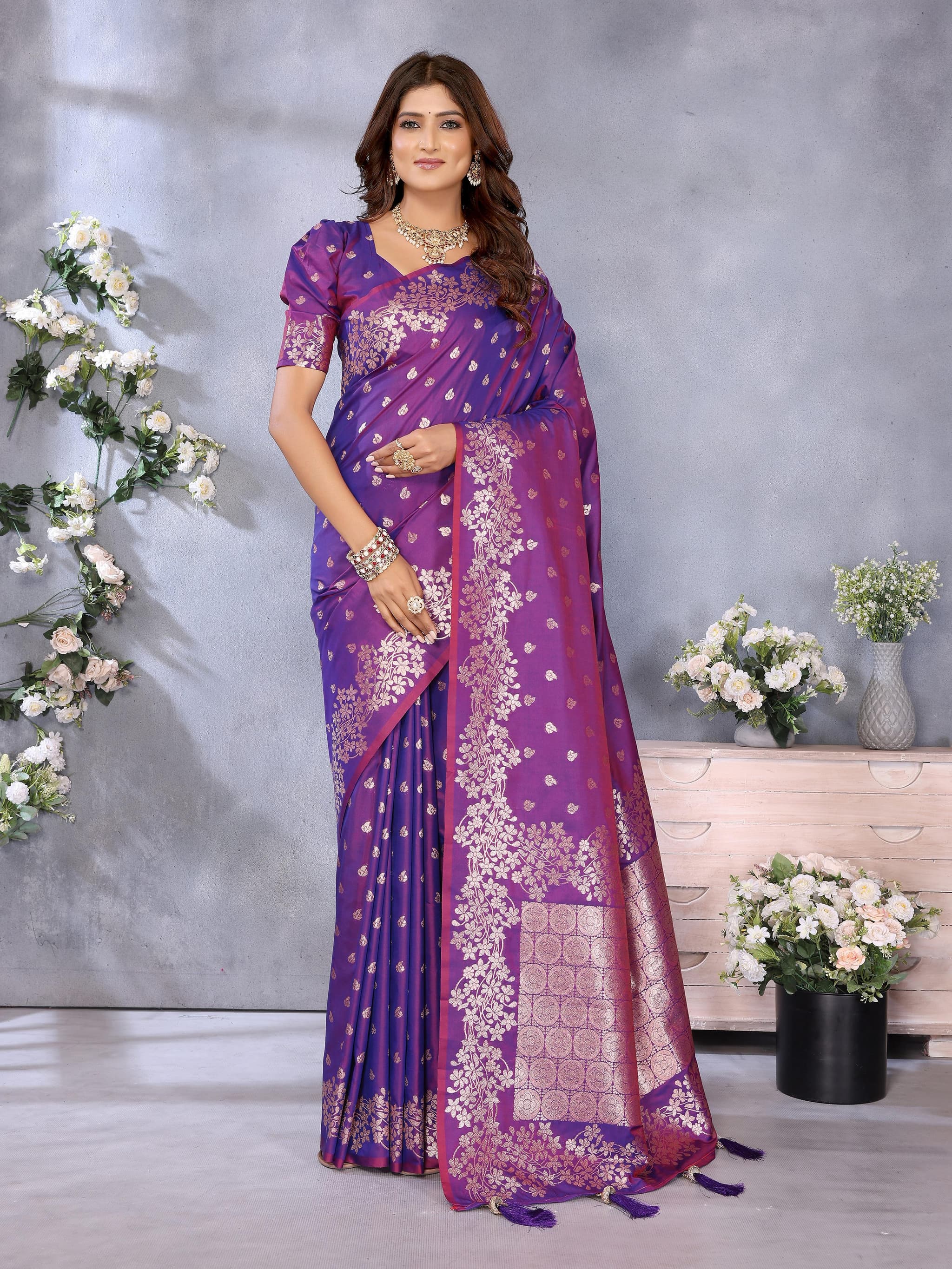 Purple Premium Banarasi Silk Saree with Gala Weaving & Exclusive Summer Collection