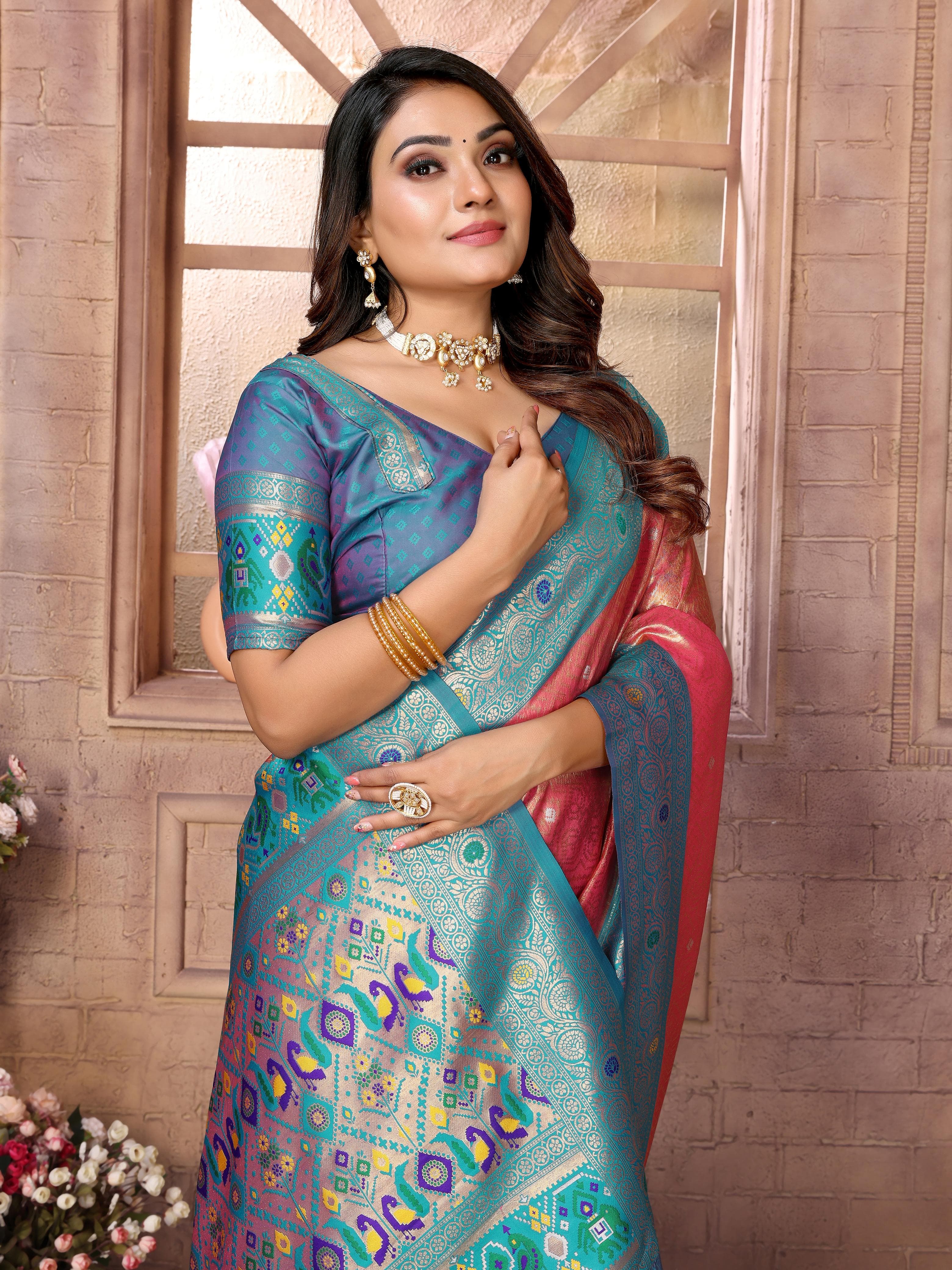 Dusky Rose Premium Banarasi Tissue Silk Saree with Paithani Border & Weaving Butti Work