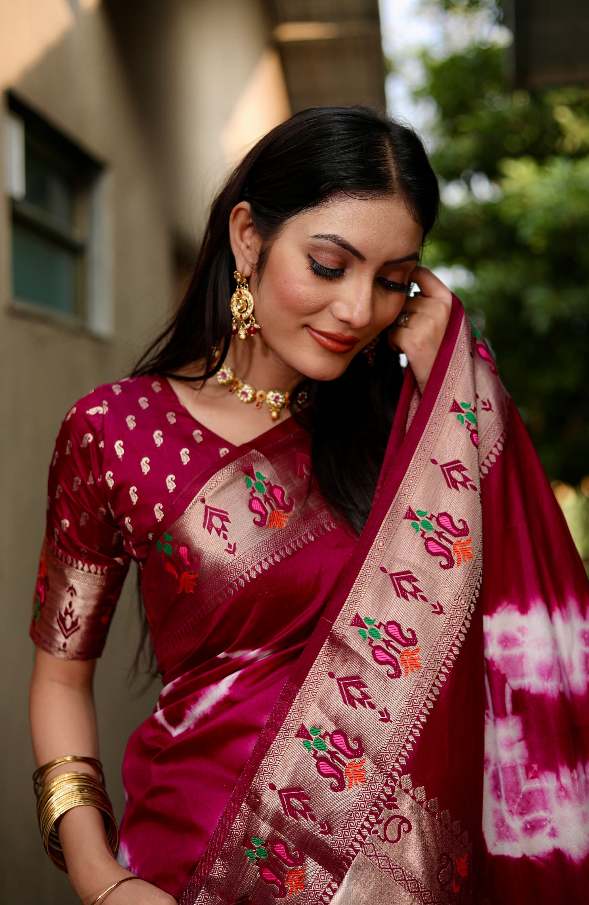 Purple Kashmiri Jari Paithani Weaving Saree
