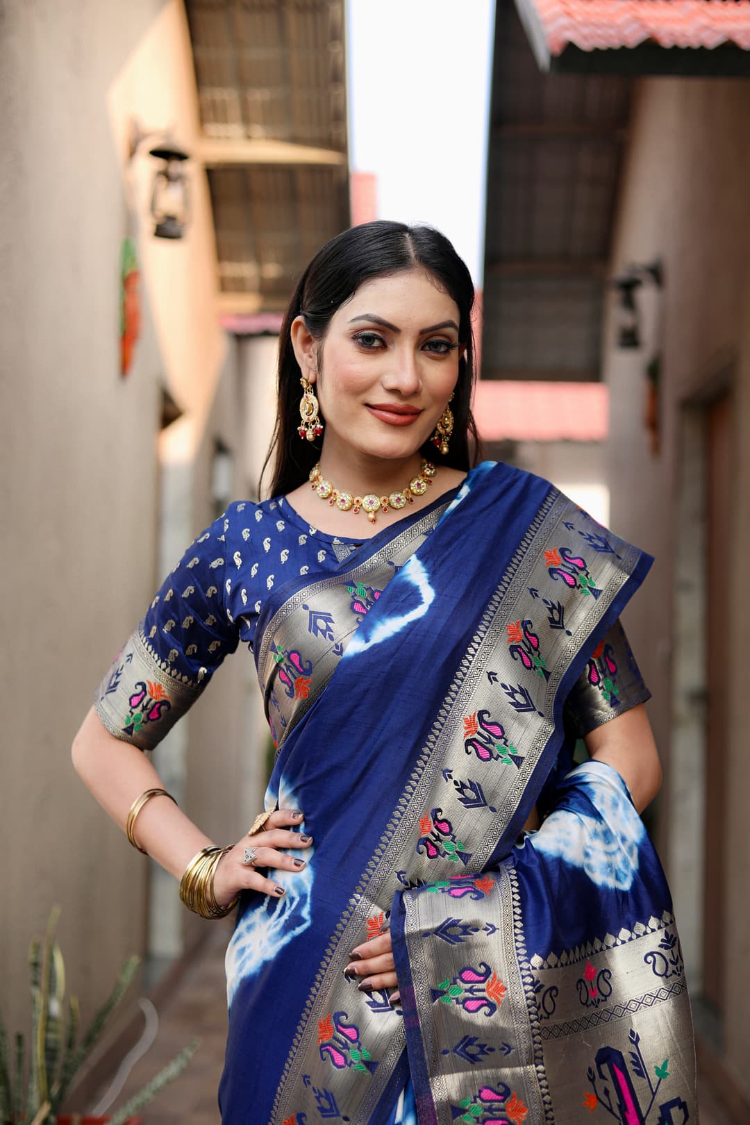Blue Kashmiri Jari Paithani Weaving Saree