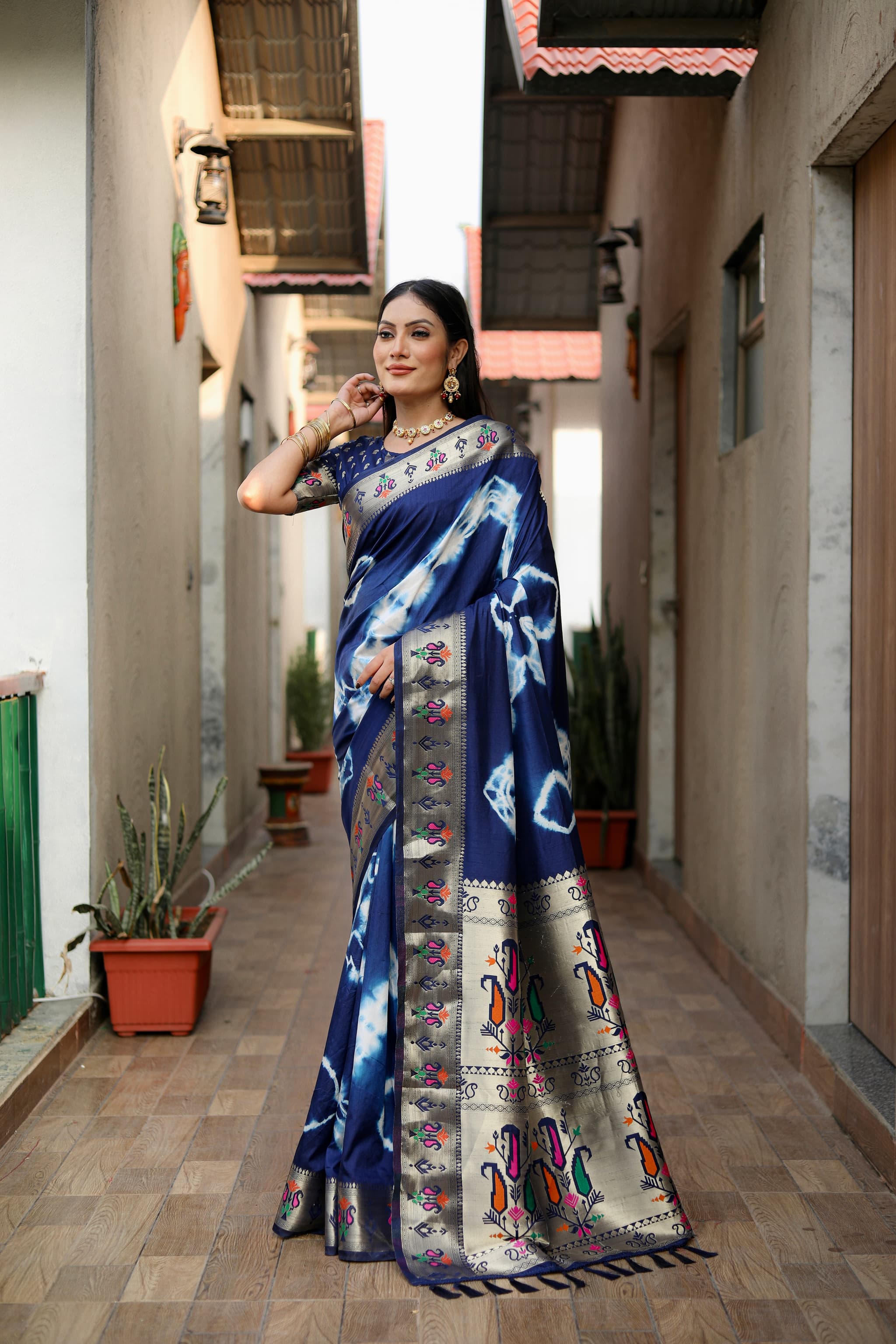 Blue Kashmiri Jari Paithani Weaving Saree