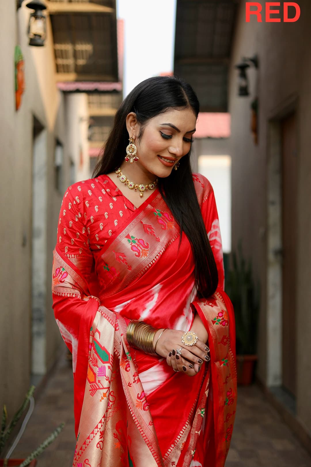 Red Kashmiri Jari Paithani Weaving Saree
