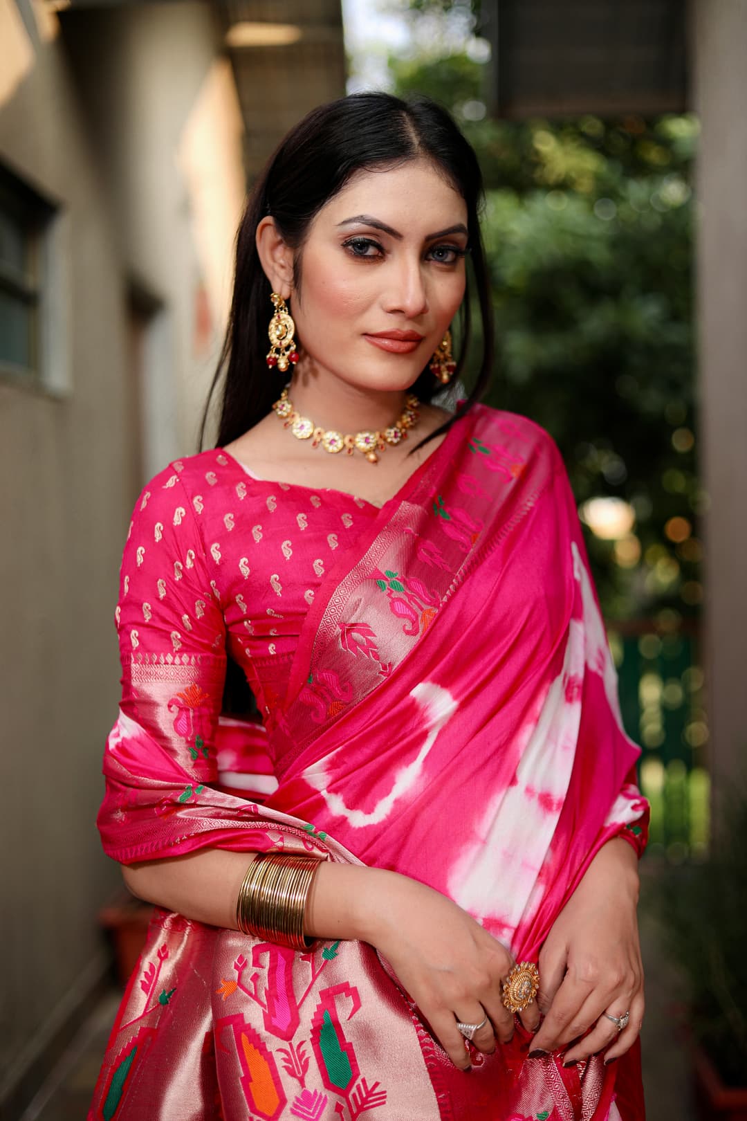 Rose Pink Kashmiri Jari Paithani Weaving Saree