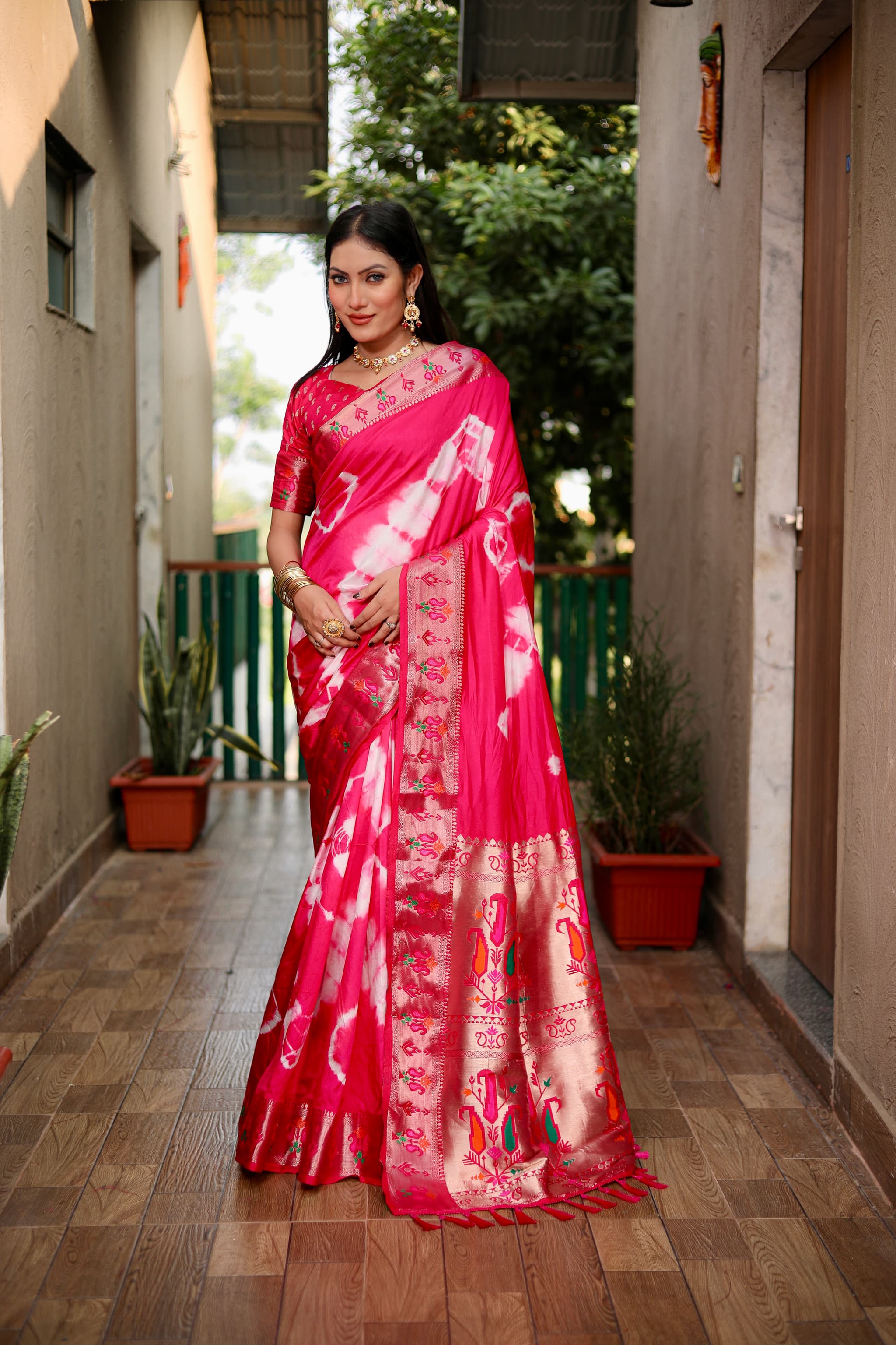 Rose Pink Kashmiri Jari Paithani Weaving Saree