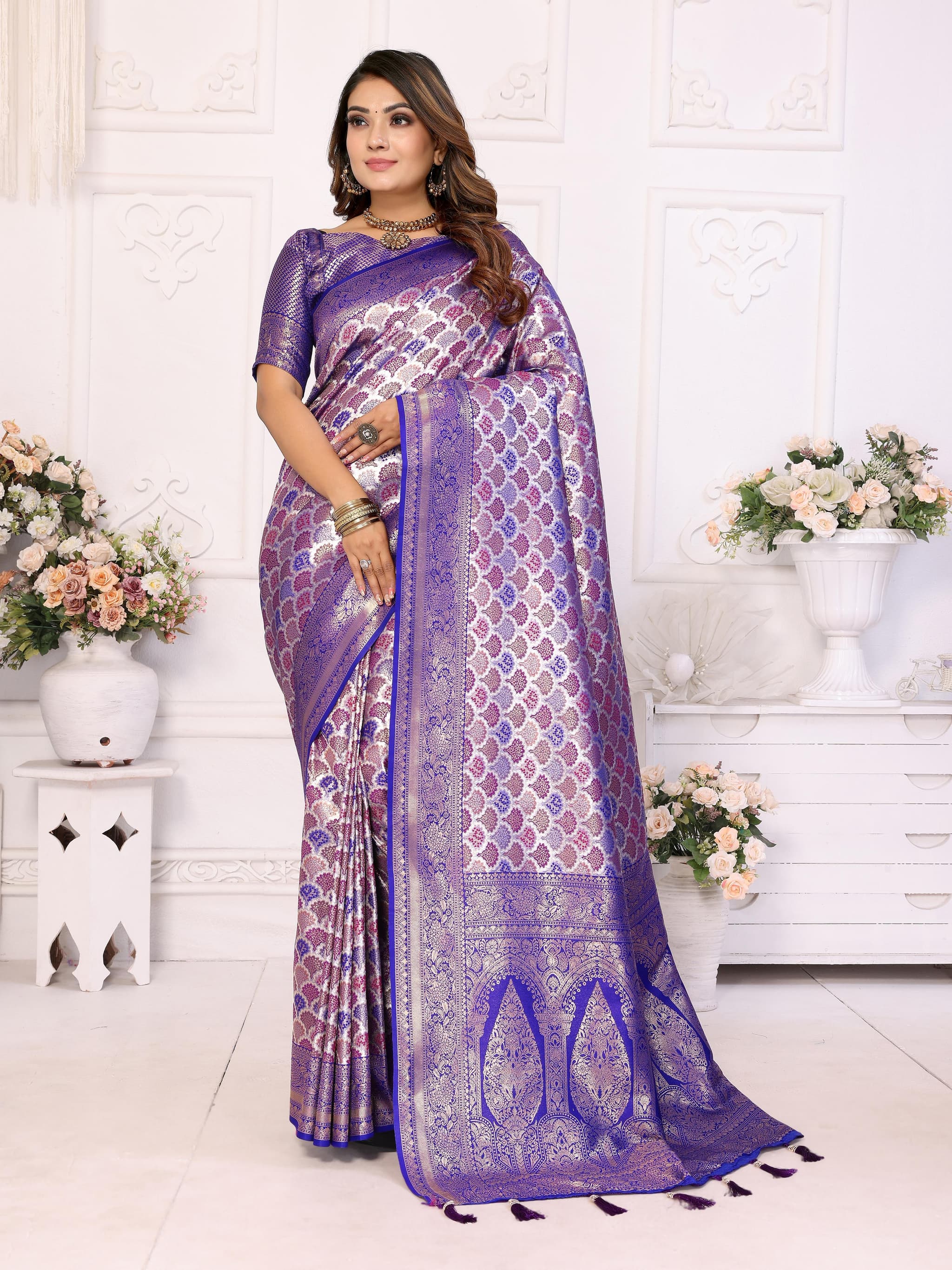 Blue Banarasi Chaturi Silk Saree