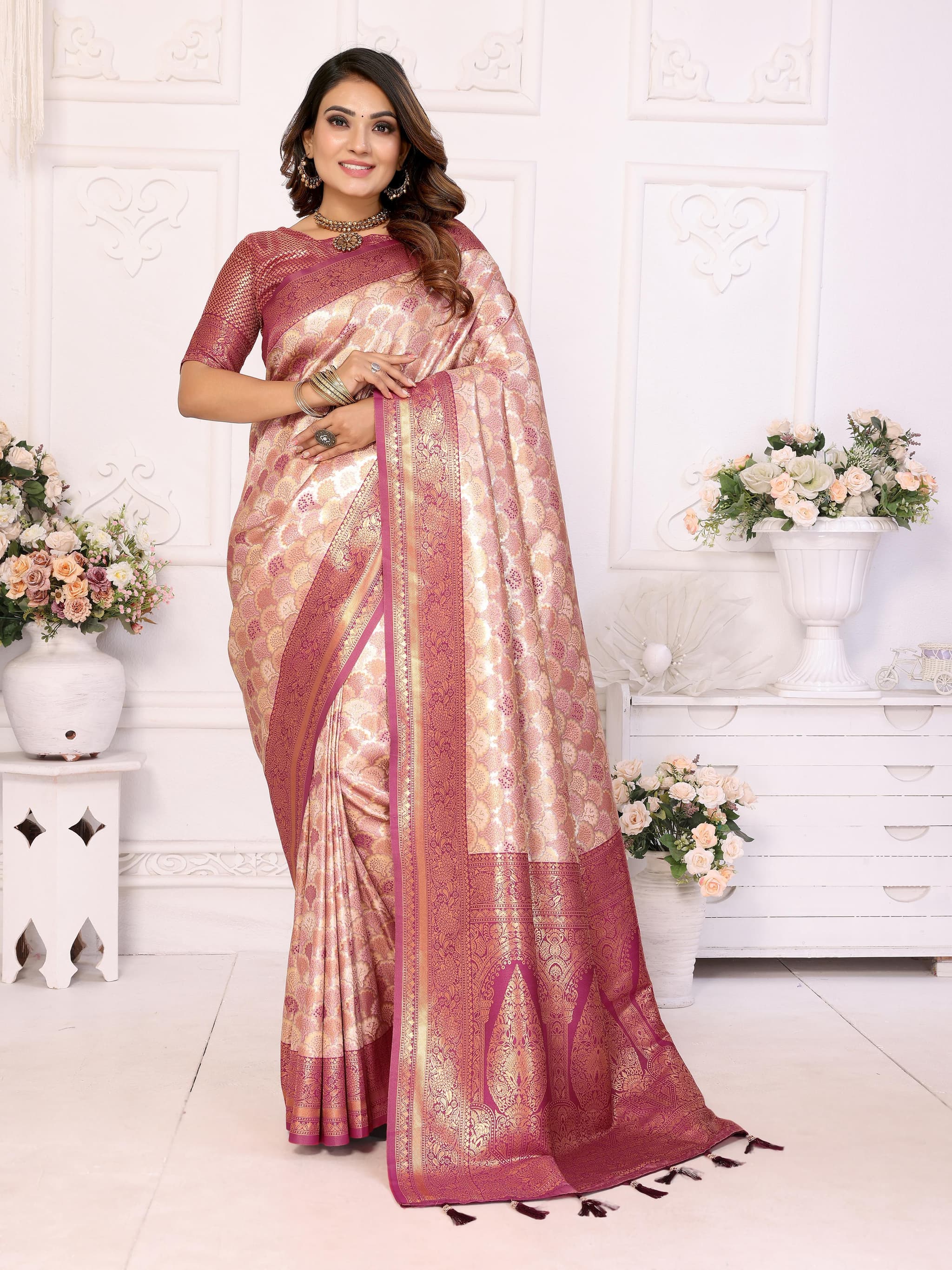 Maroon Banarasi Chaturi Silk Saree