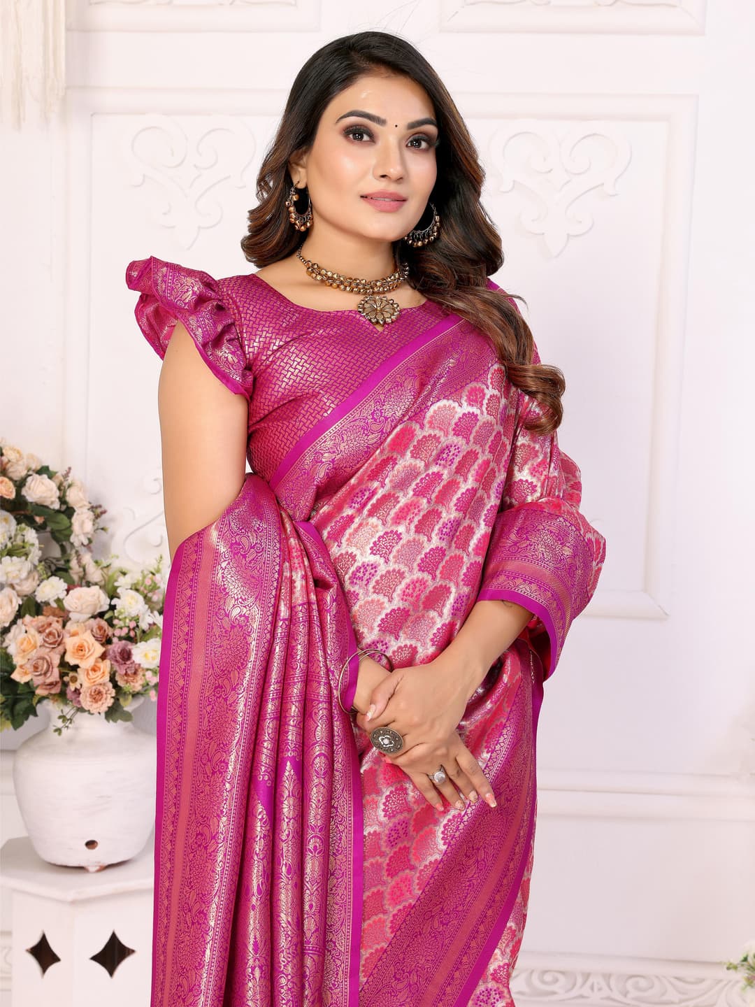 Pink Banarasi Chaturi Silk Saree