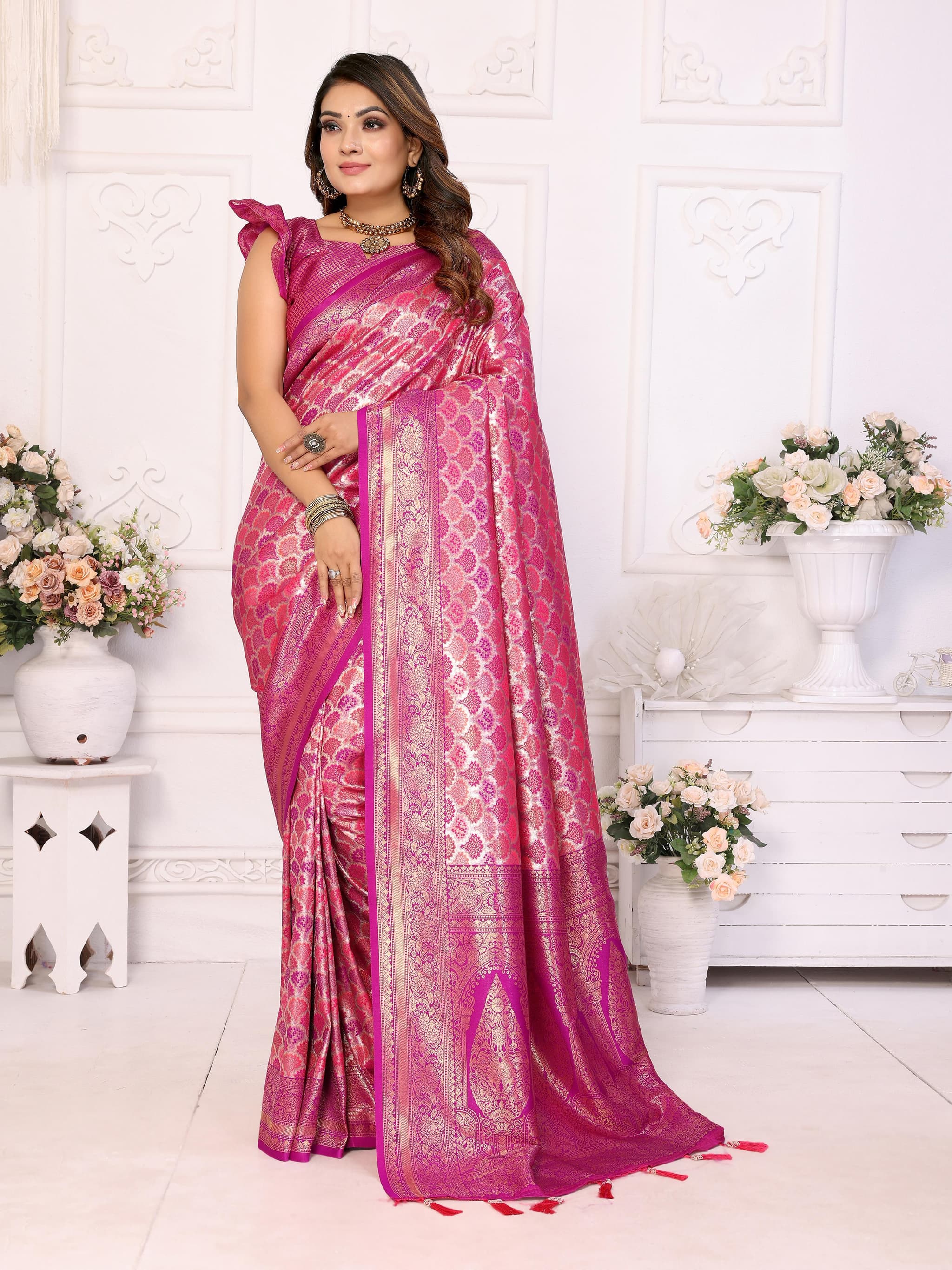 Pink Banarasi Chaturi Silk Saree