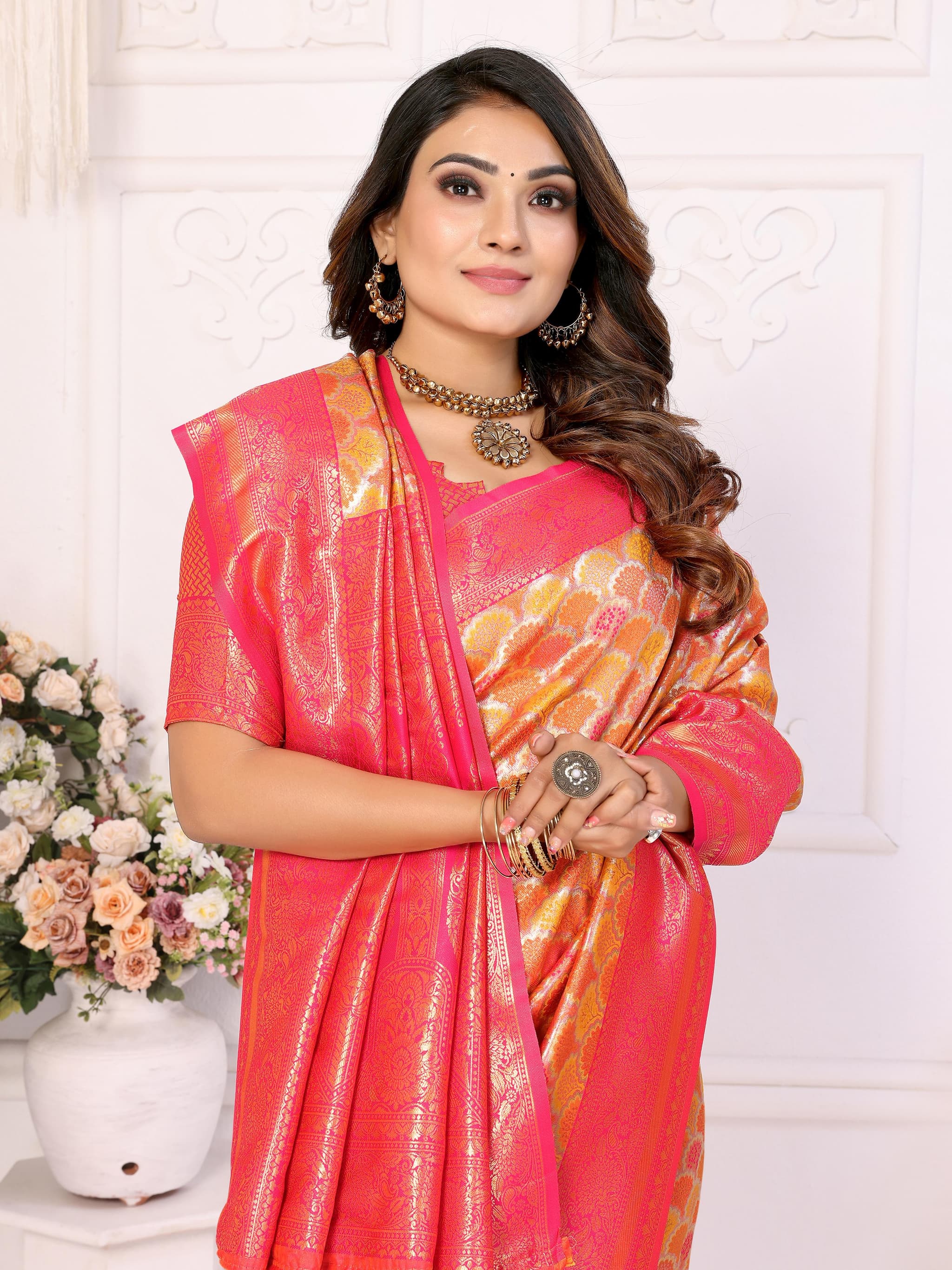 Orange Banarasi Chaturi Silk Saree
