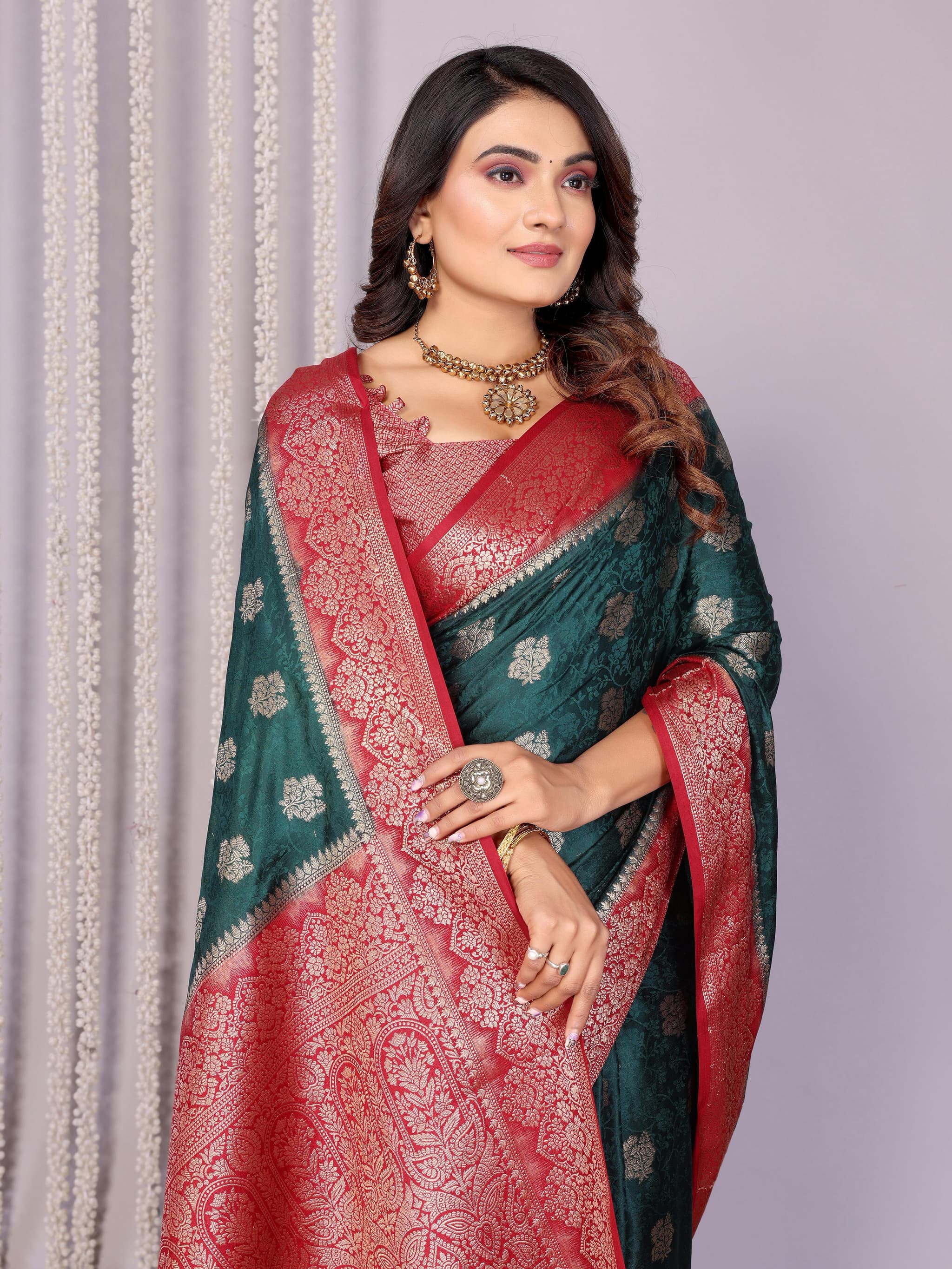 Mineral Green Handloom Satin Silk Zari Weaving Saree