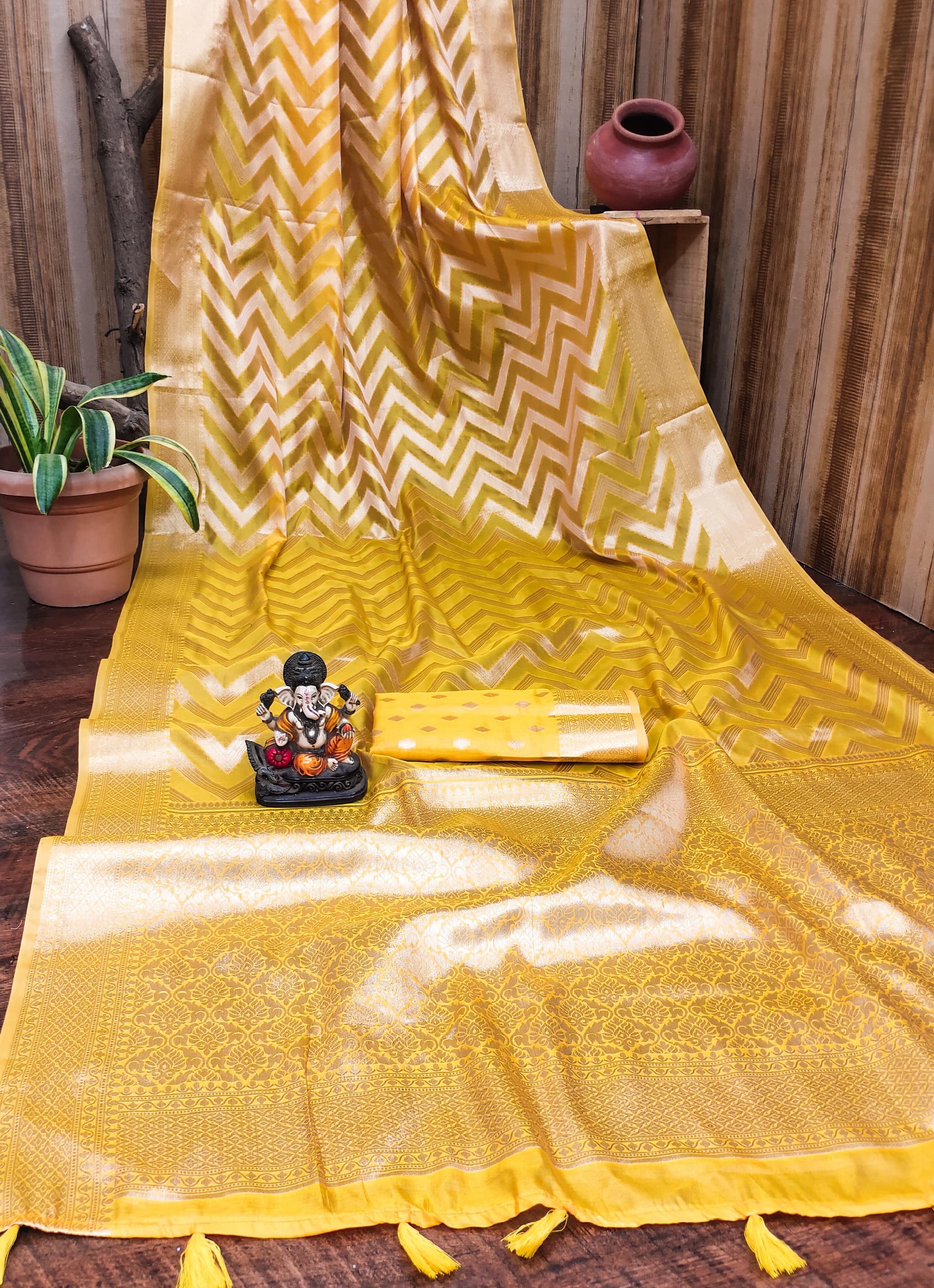 Gold Soft Organza Silk Banarasi Saree