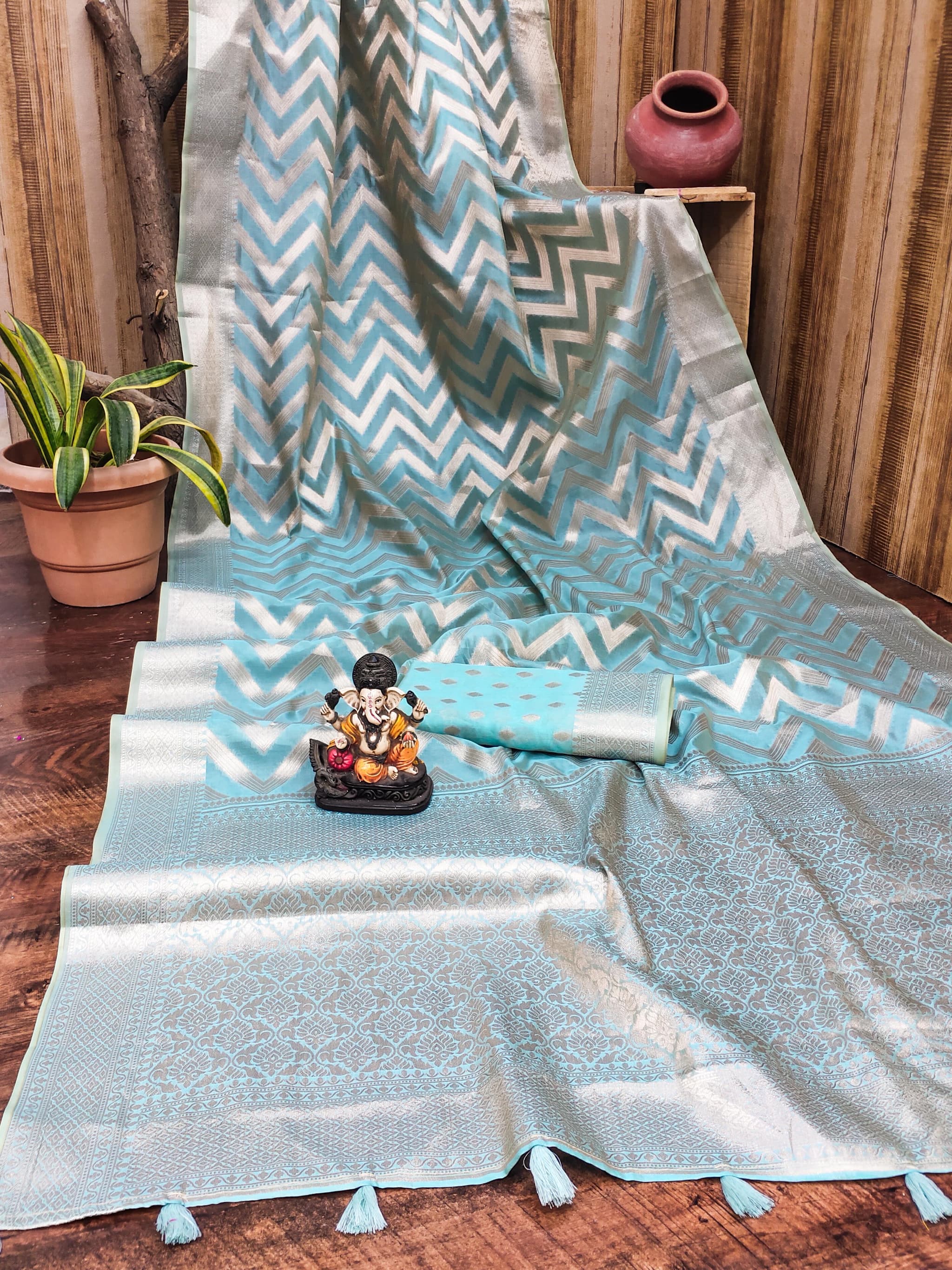 Blue Angel Soft Organza Silk Banarasi Saree