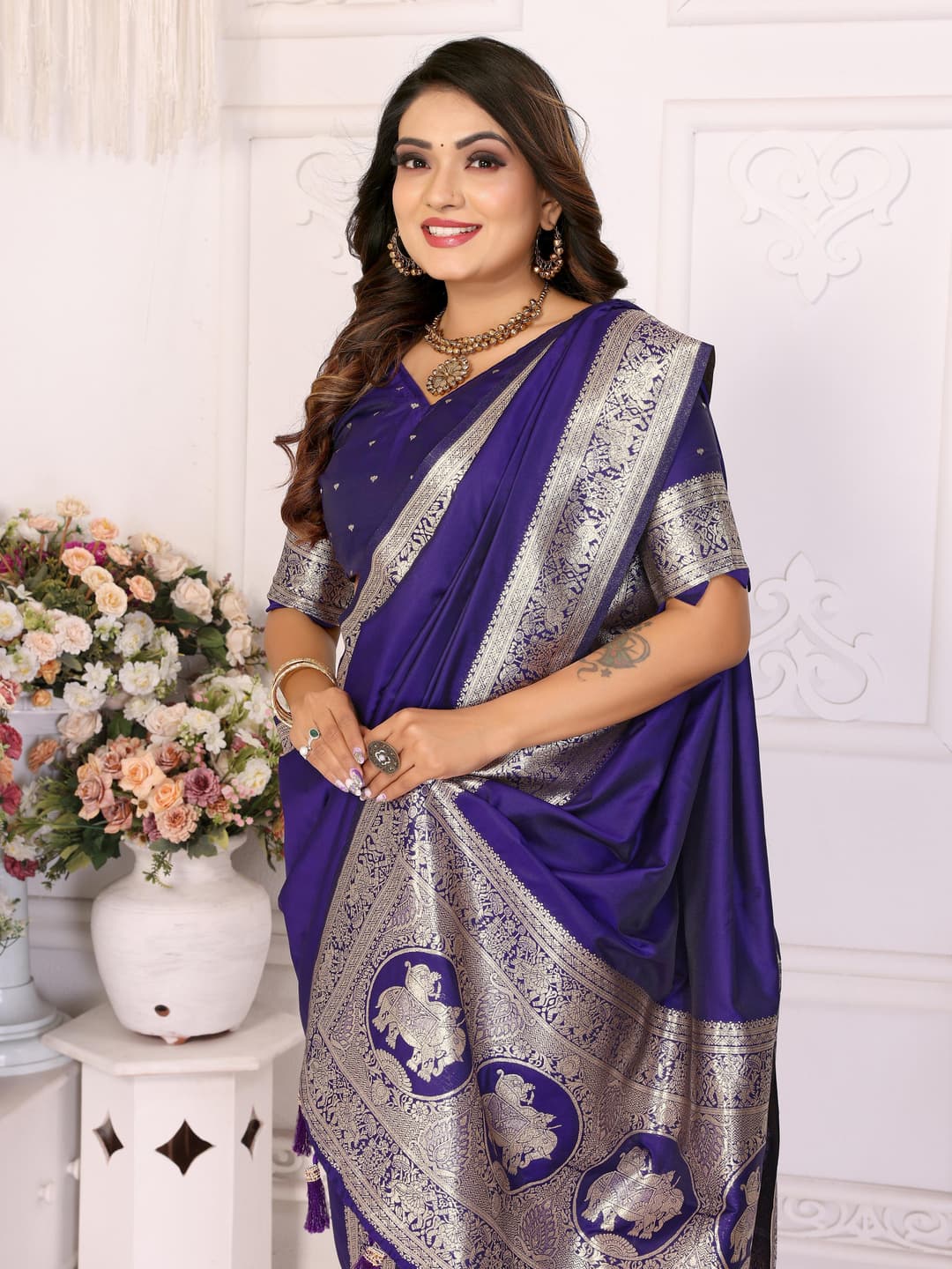 Navy Blue Summer Special Pure Banarasi Silk Saree