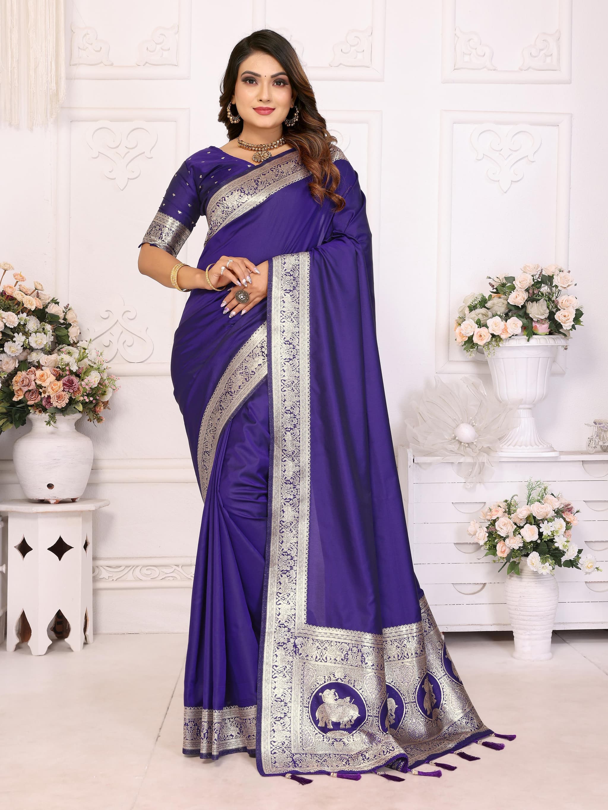 Navy Blue Summer Special Pure Banarasi Silk Saree