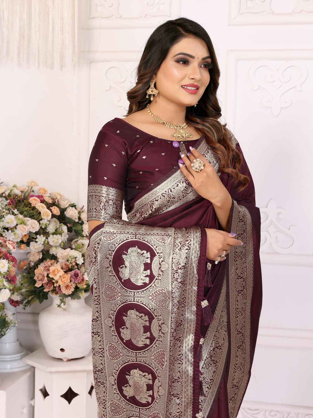 Wine Summer Special Pure Banarasi Silk Saree