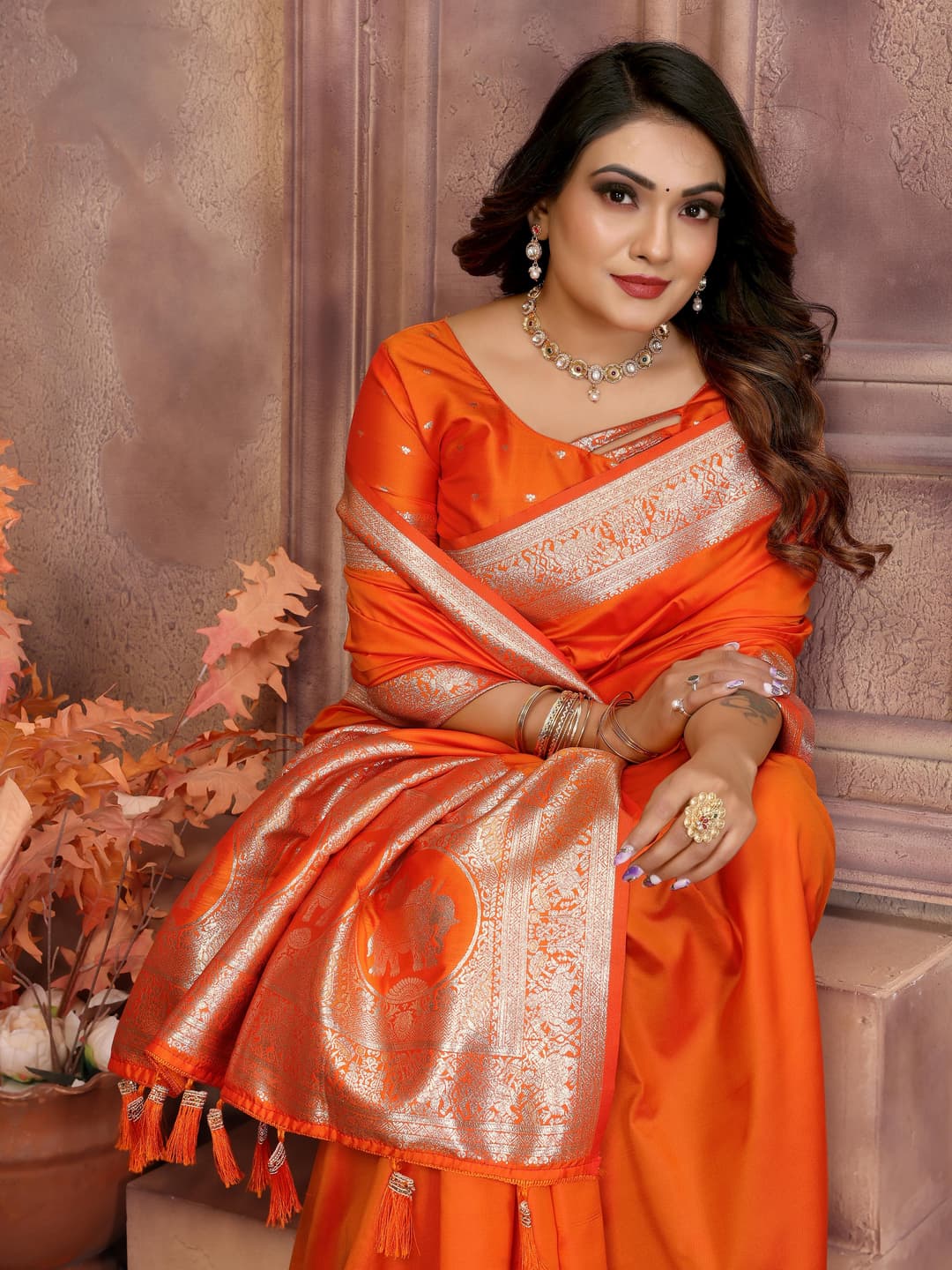 Orange Summer Special Pure Banarasi Silk Saree