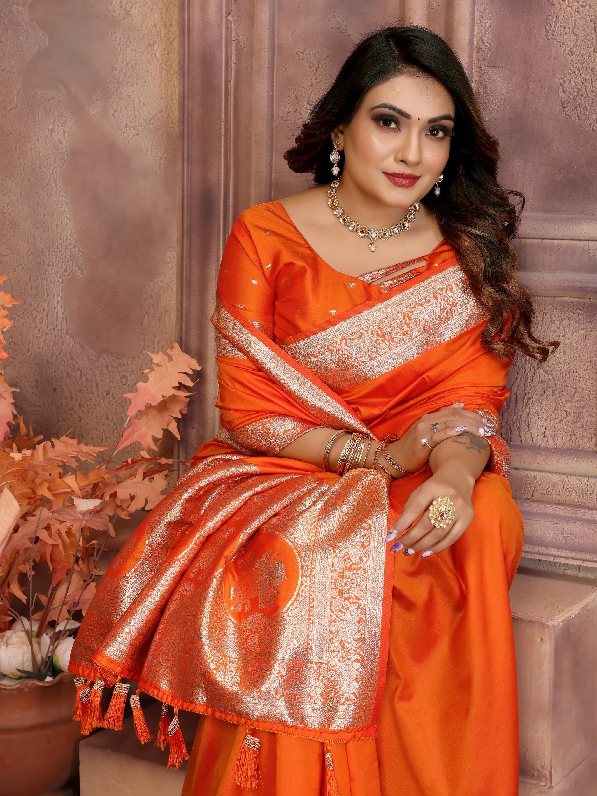 Orange Summer Special Pure Banarasi Silk Saree