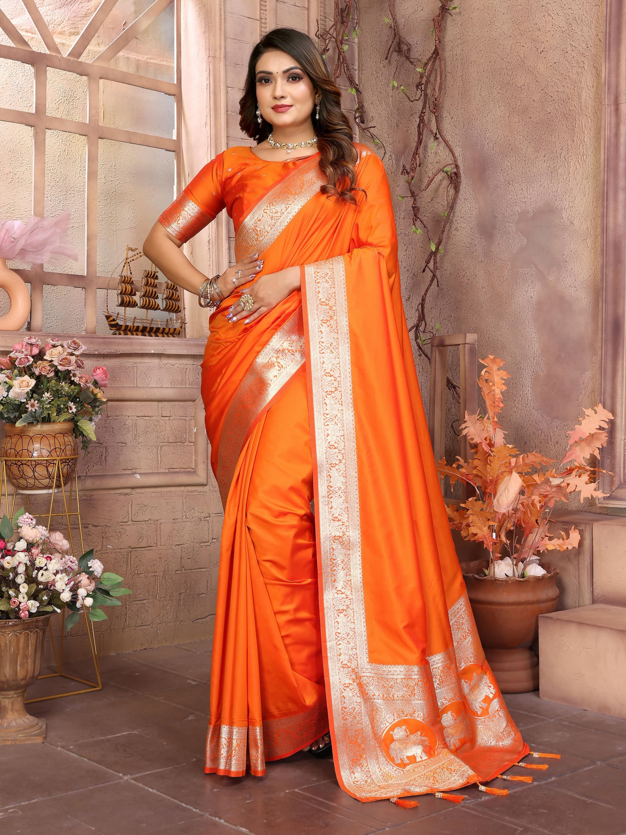 Orange Summer Special Pure Banarasi Silk Saree