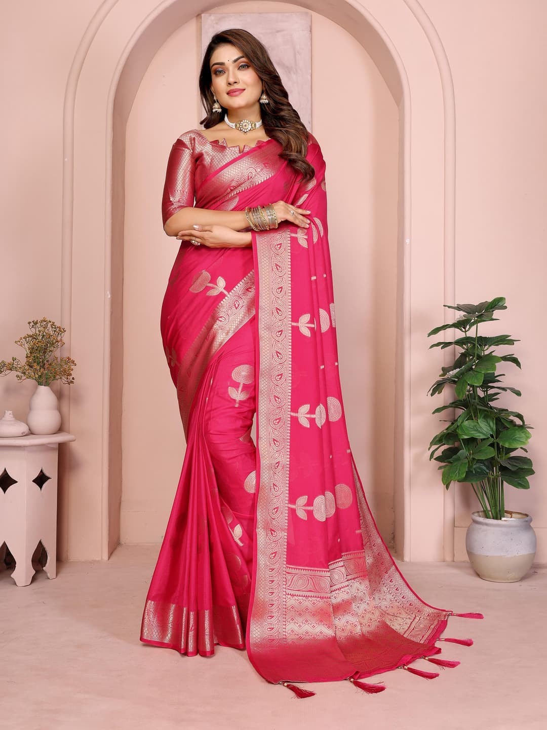 Maroon Soft Georgette Silk Banarasi Saree