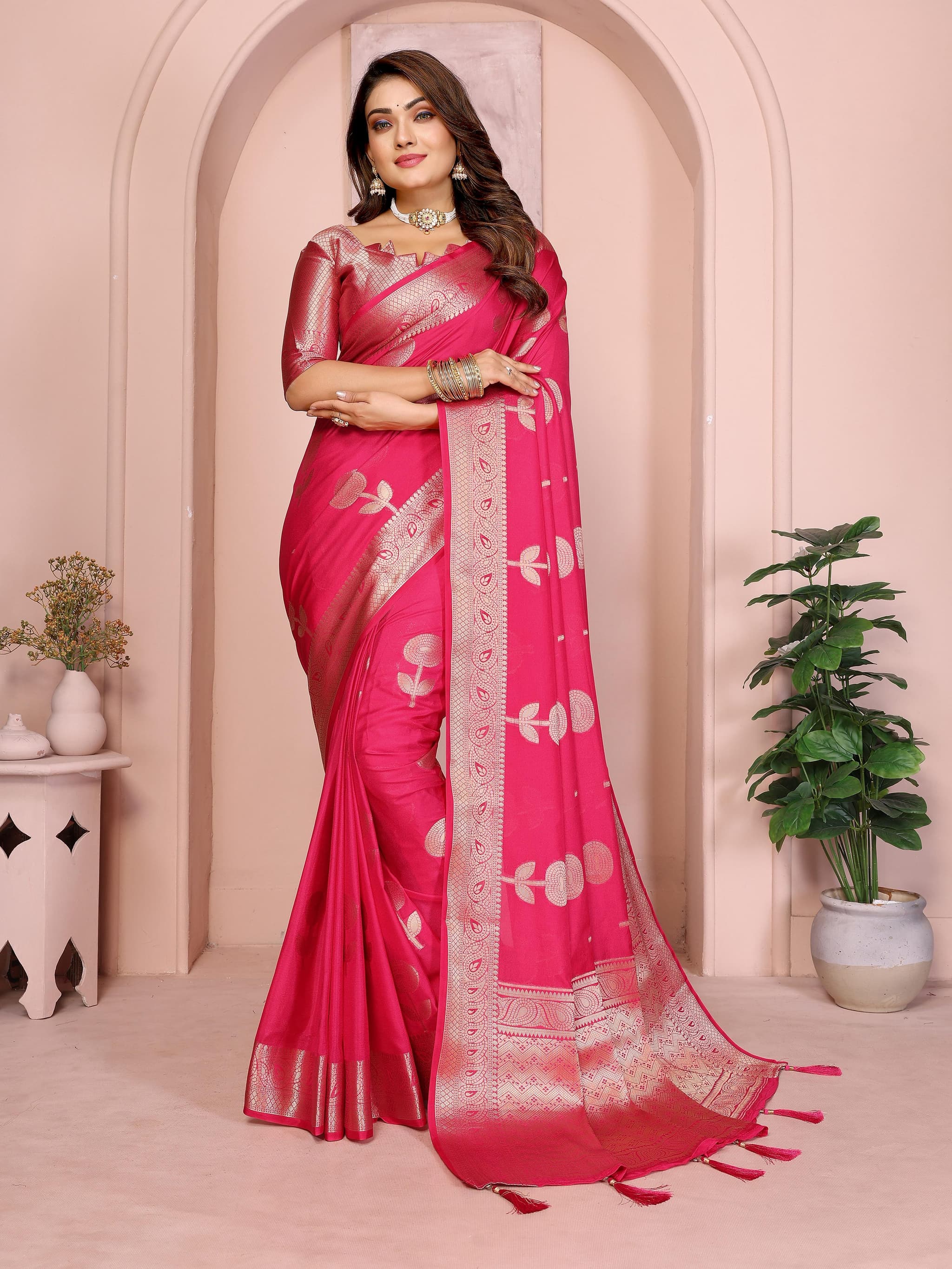 Maroon Soft Georgette Silk Banarasi Saree