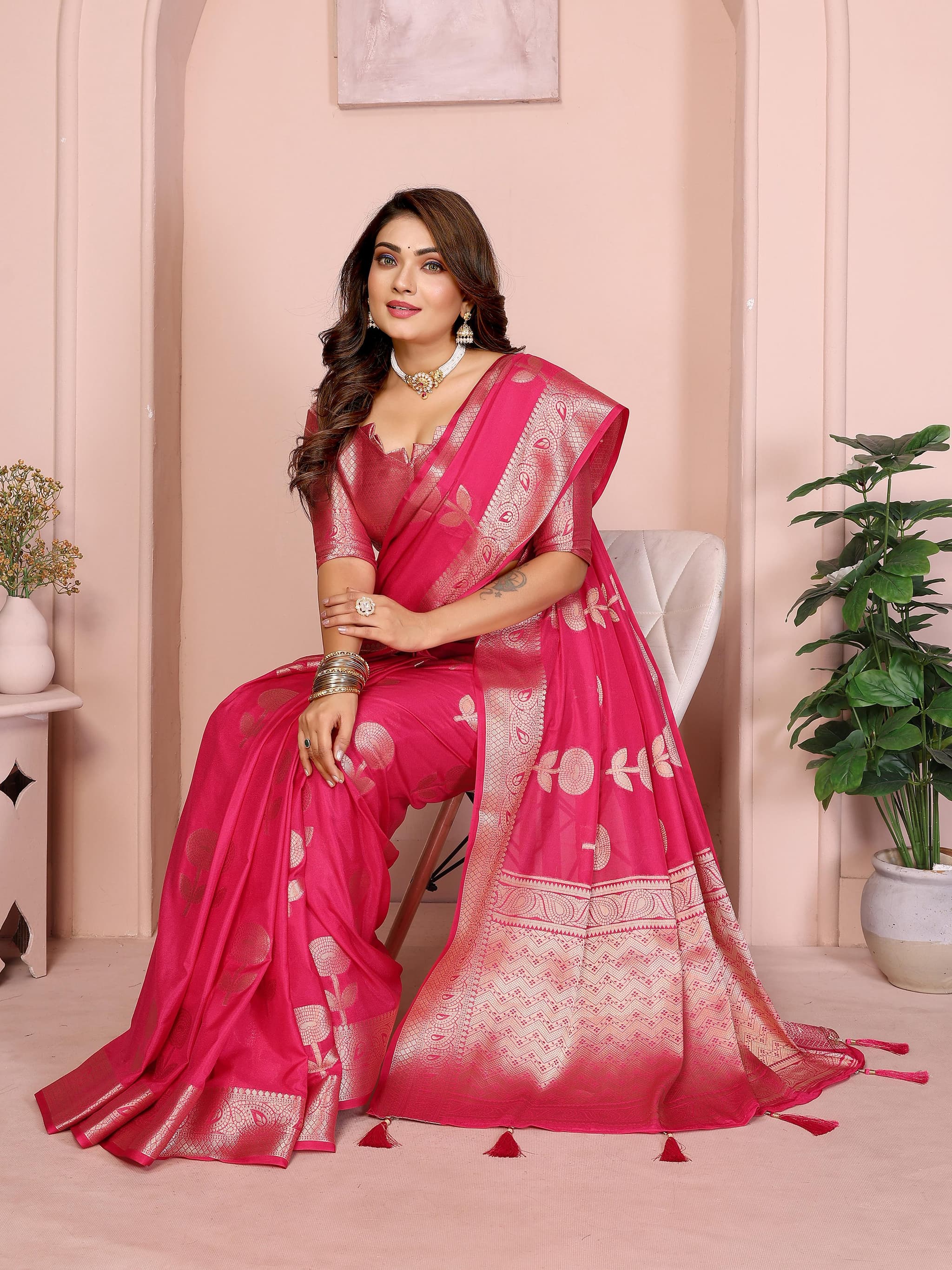 Maroon Soft Georgette Silk Banarasi Saree