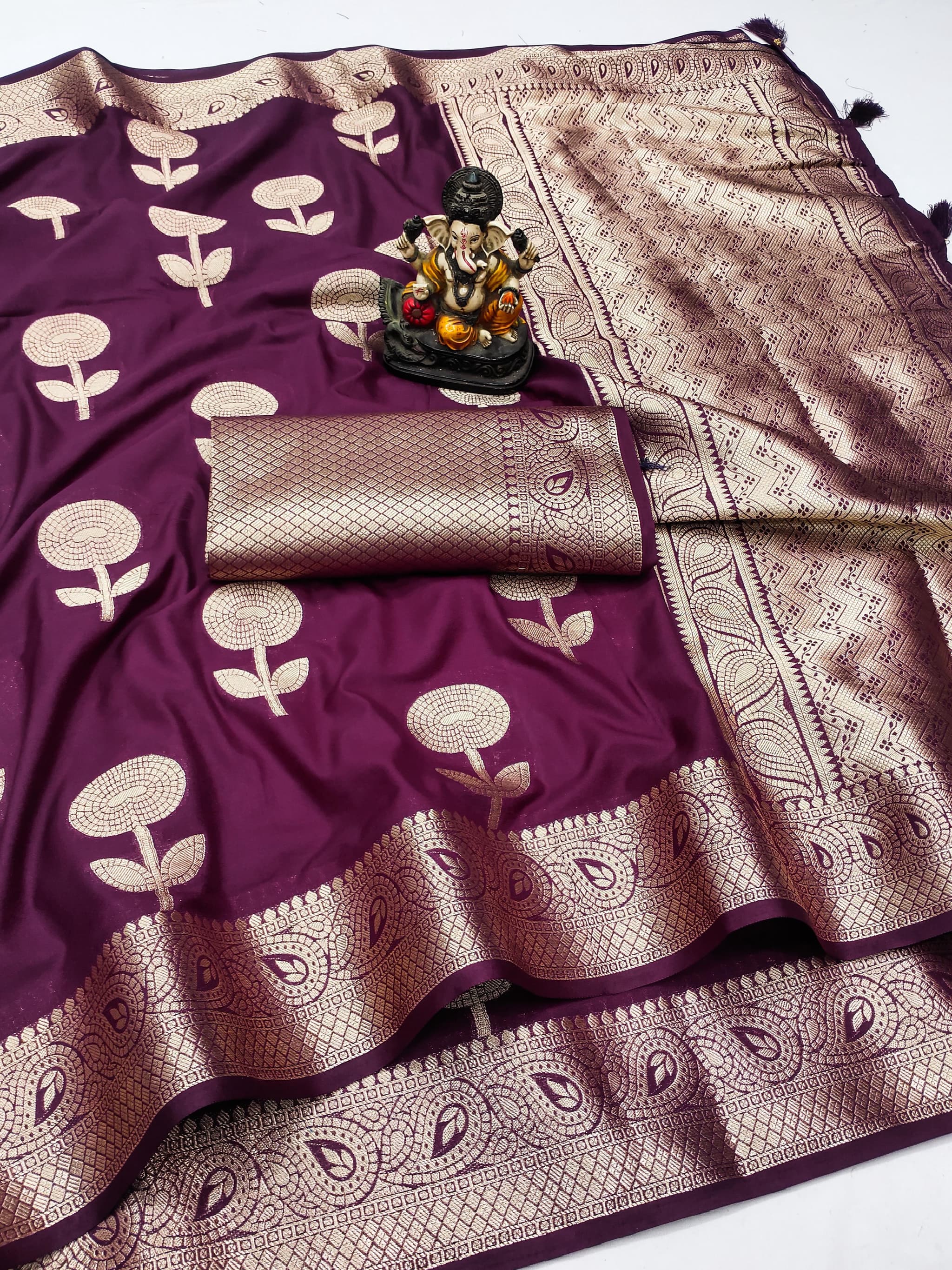 wine Soft Georgette Silk Banarasi Saree