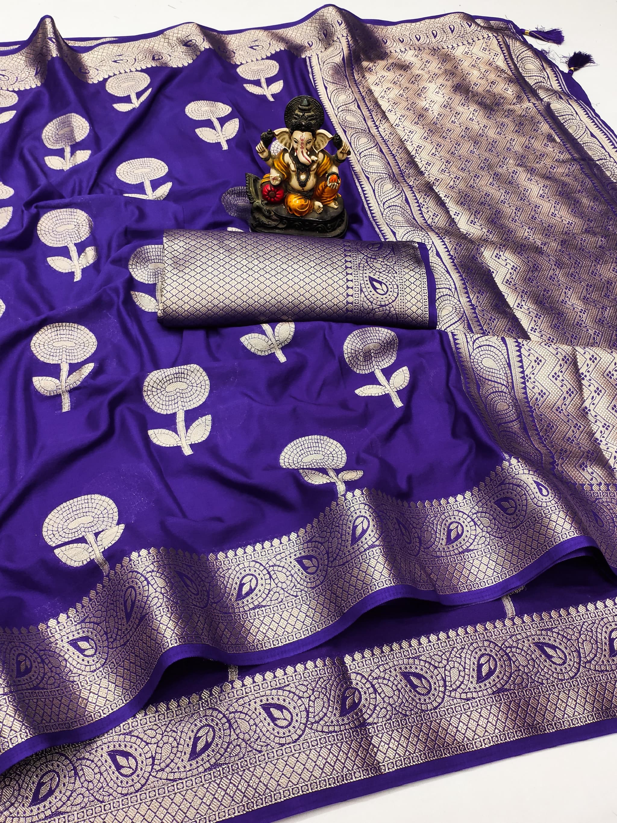 Navy Blue Soft Georgette Silk Banarasi Saree