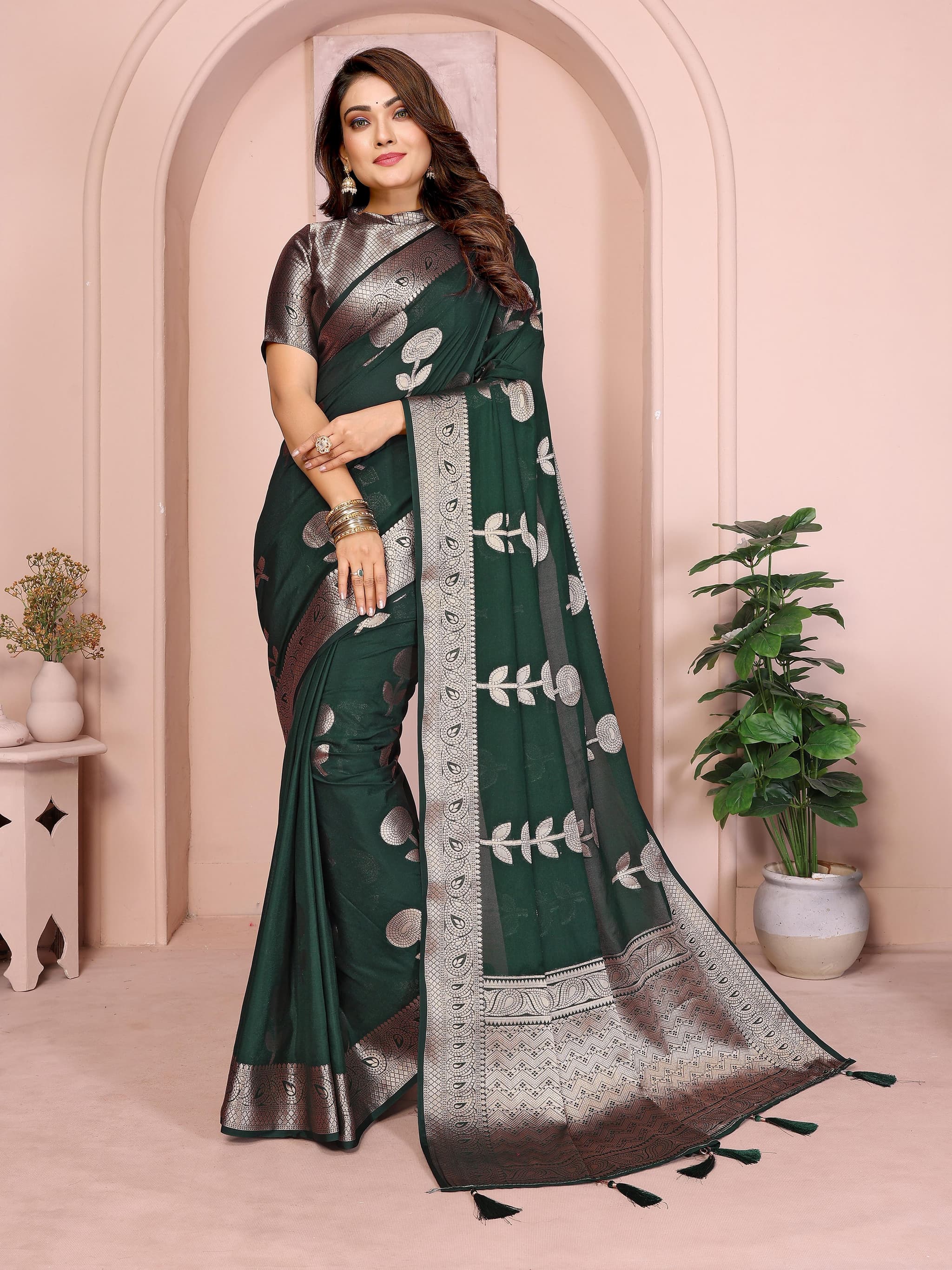 Mineral Green Soft Georgette Silk Banarasi Saree
