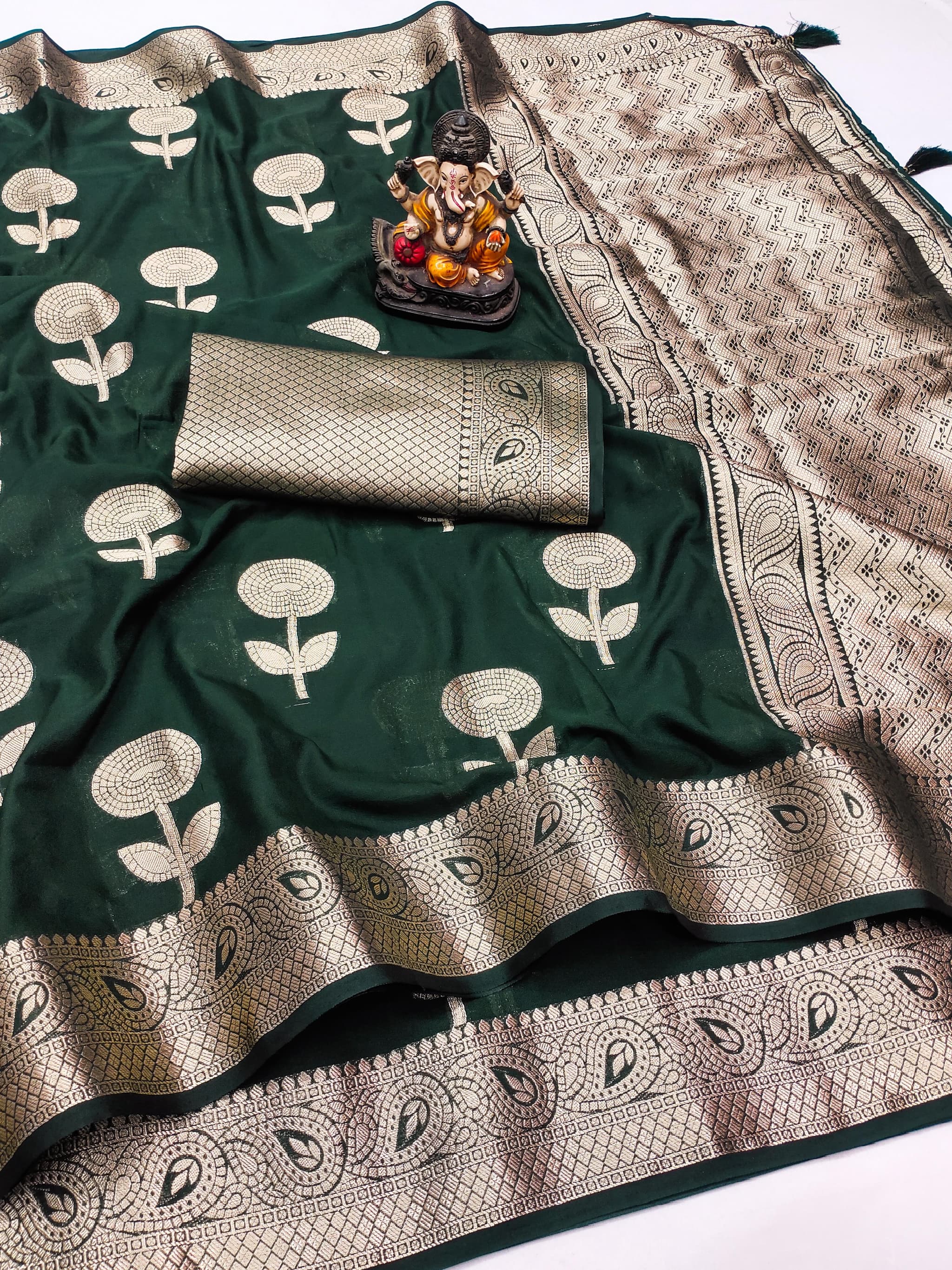 Mineral Green Soft Georgette Silk Banarasi Saree