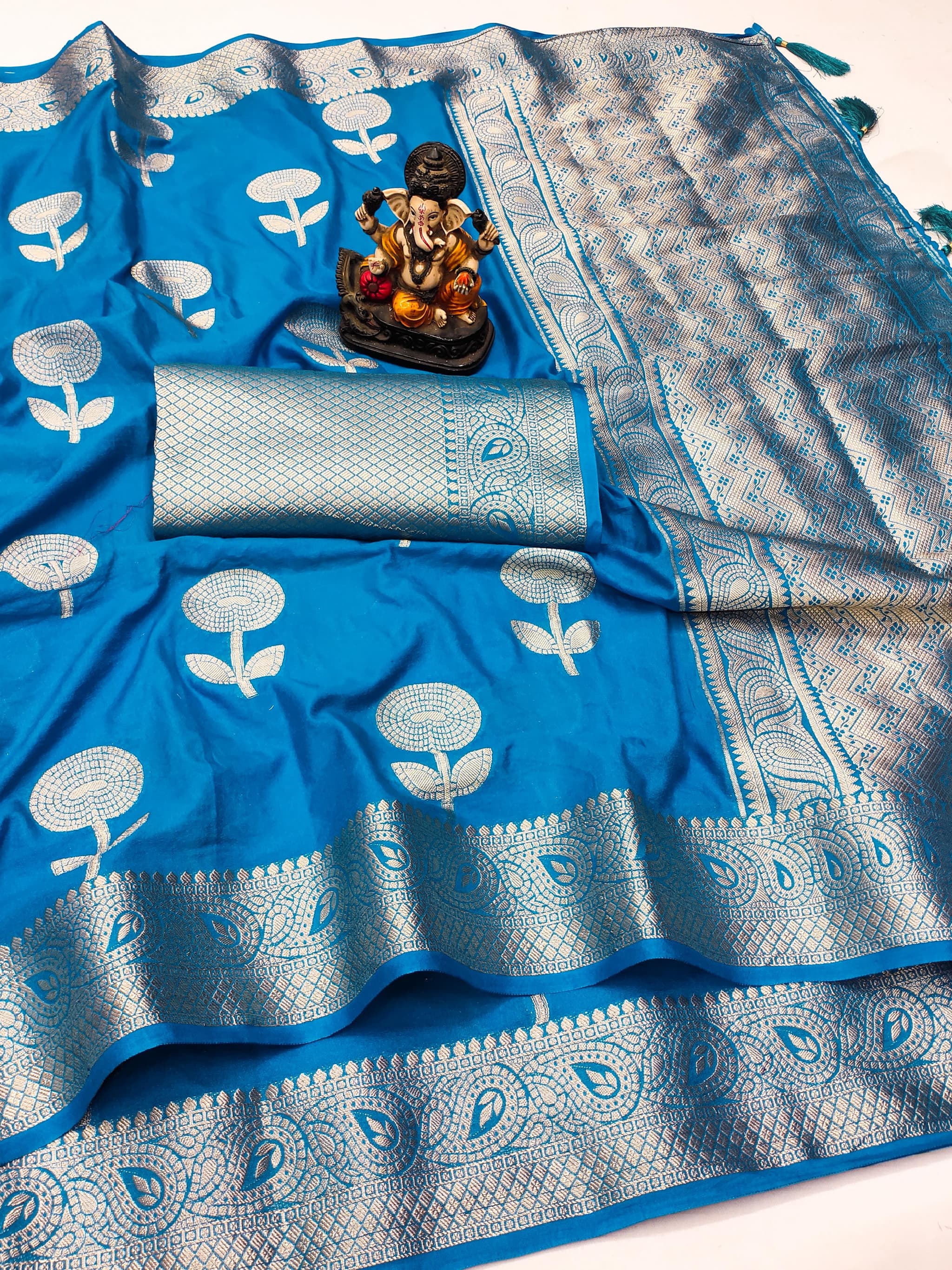 Water Blue Soft Georgette Silk Banarasi Saree