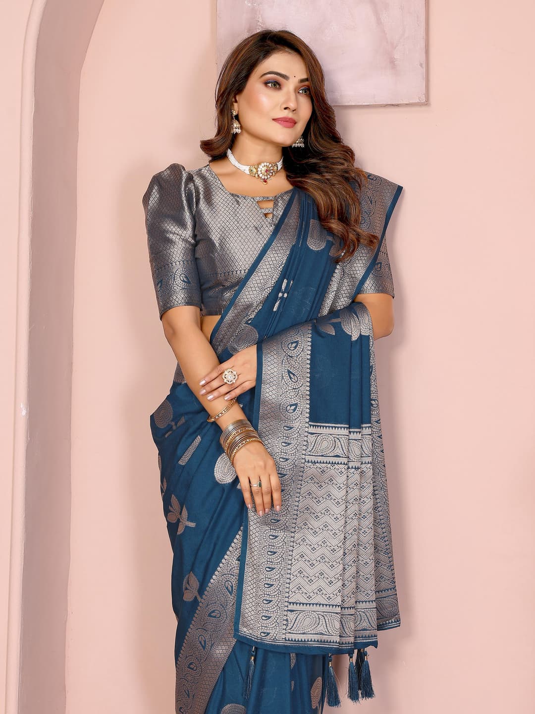 Light Navy Soft Georgette Silk Banarasi Saree