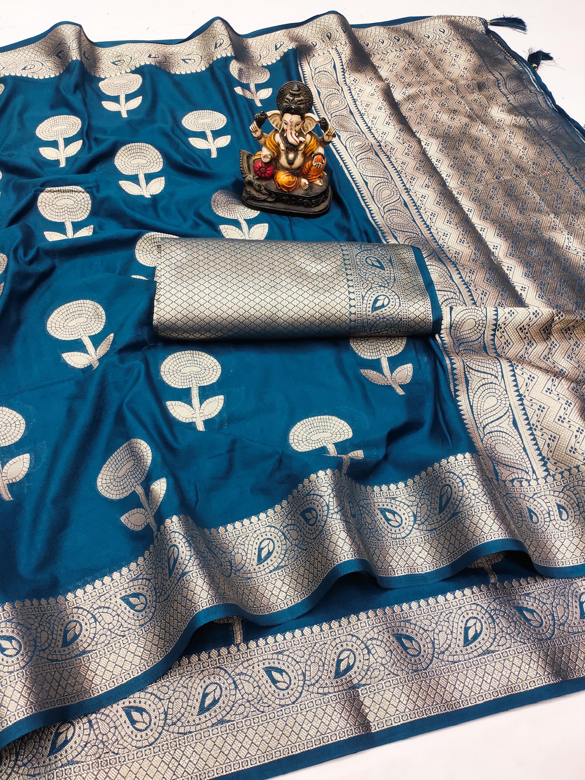Light Navy Soft Georgette Silk Banarasi Saree