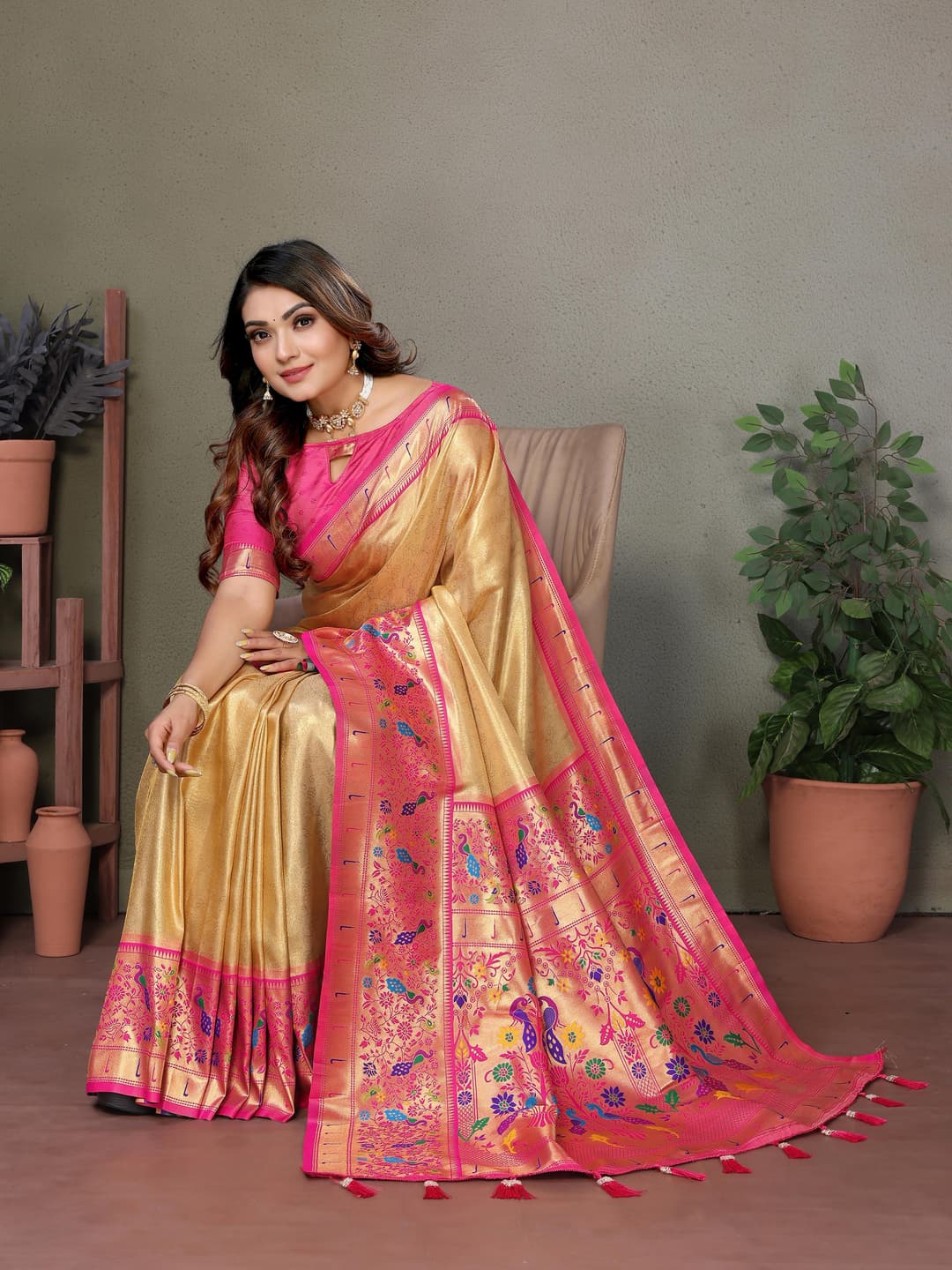 Gold Pure Banarasi Tissue Silk Saree
