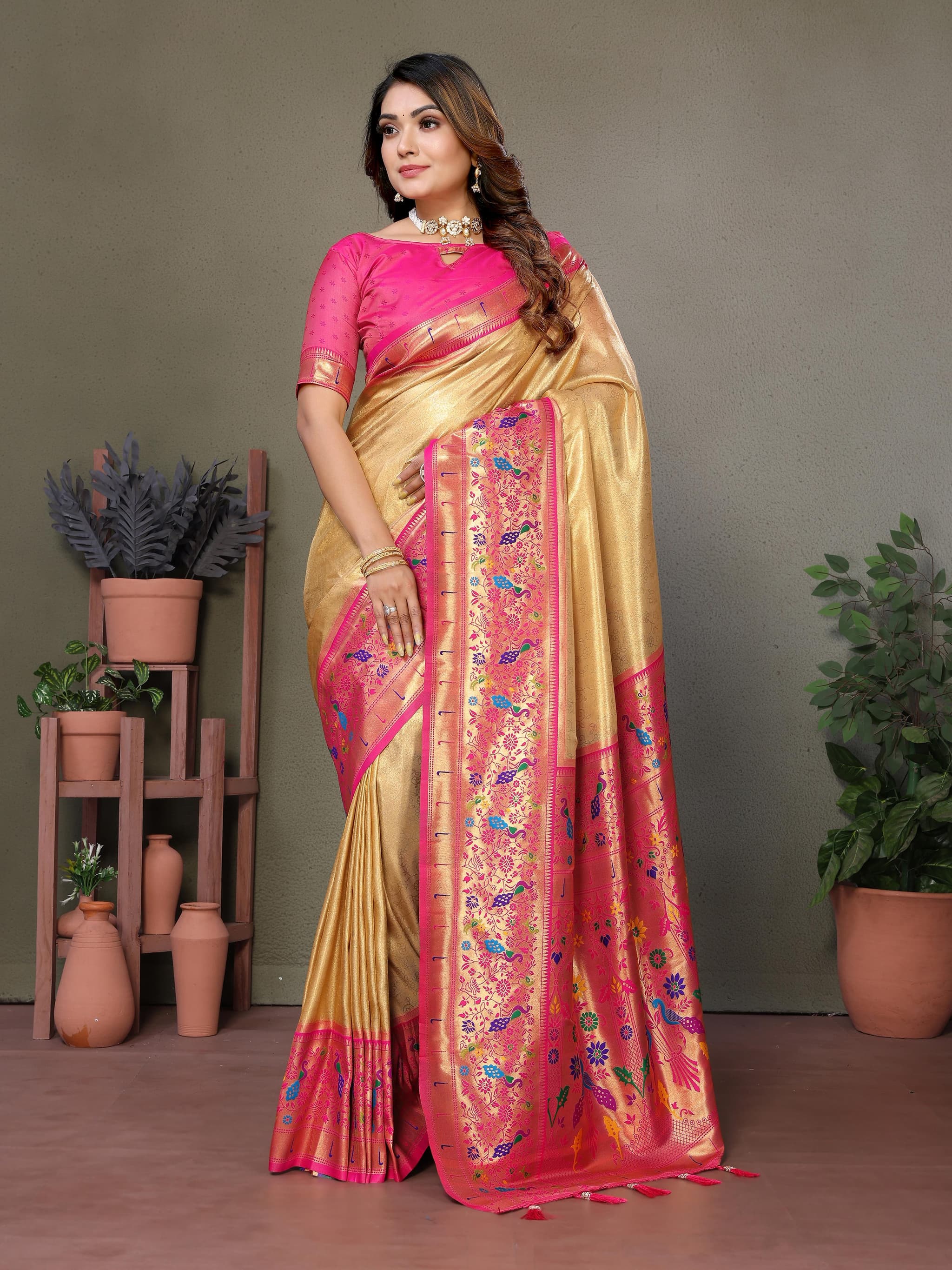 Gold Pure Banarasi Tissue Silk Saree