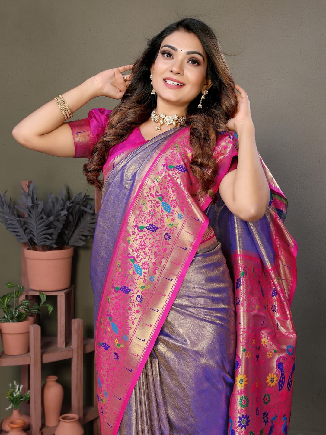 Purple Pure Banarasi Tissue Silk Saree