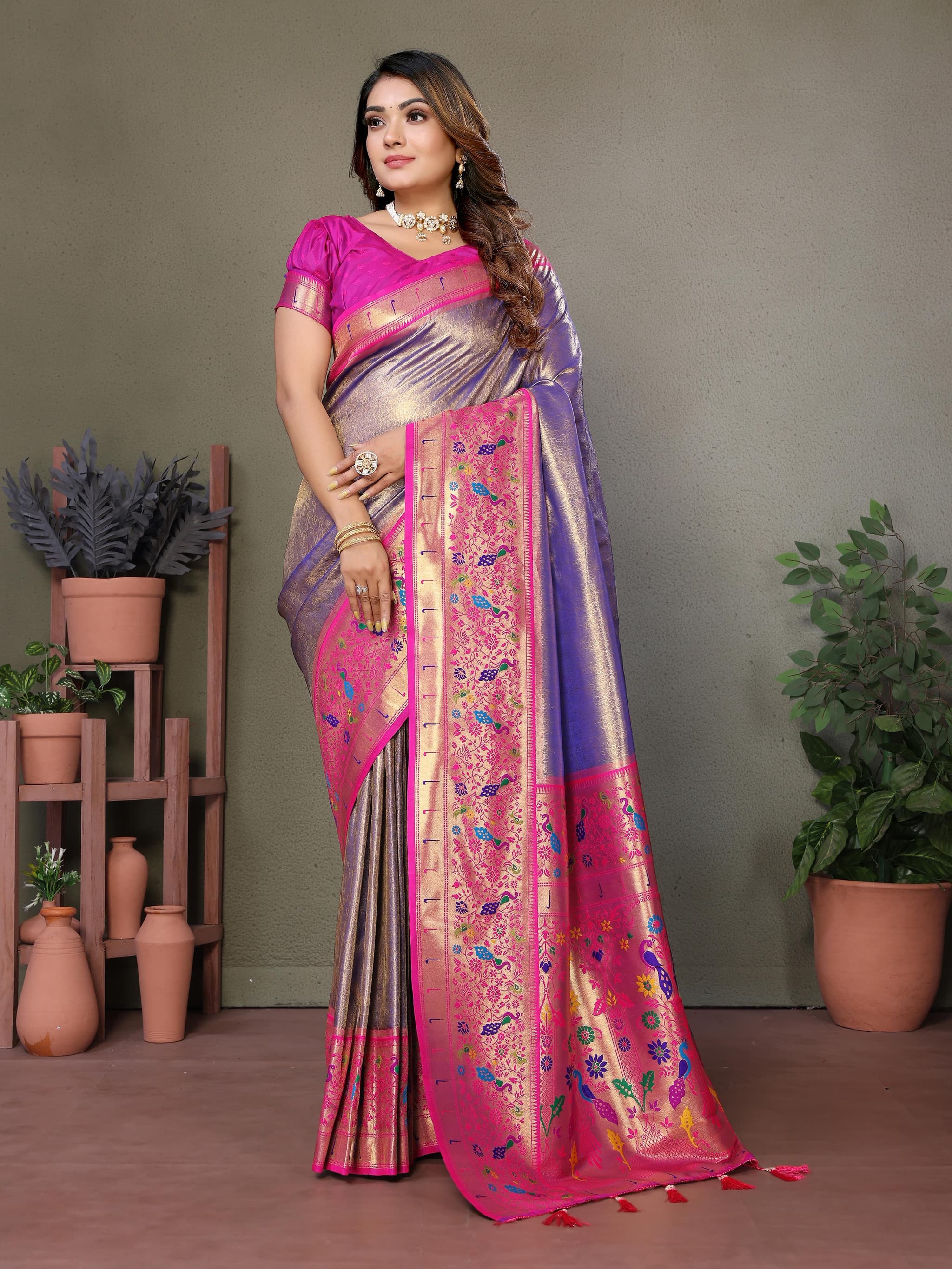 Purple Pure Banarasi Tissue Silk Saree