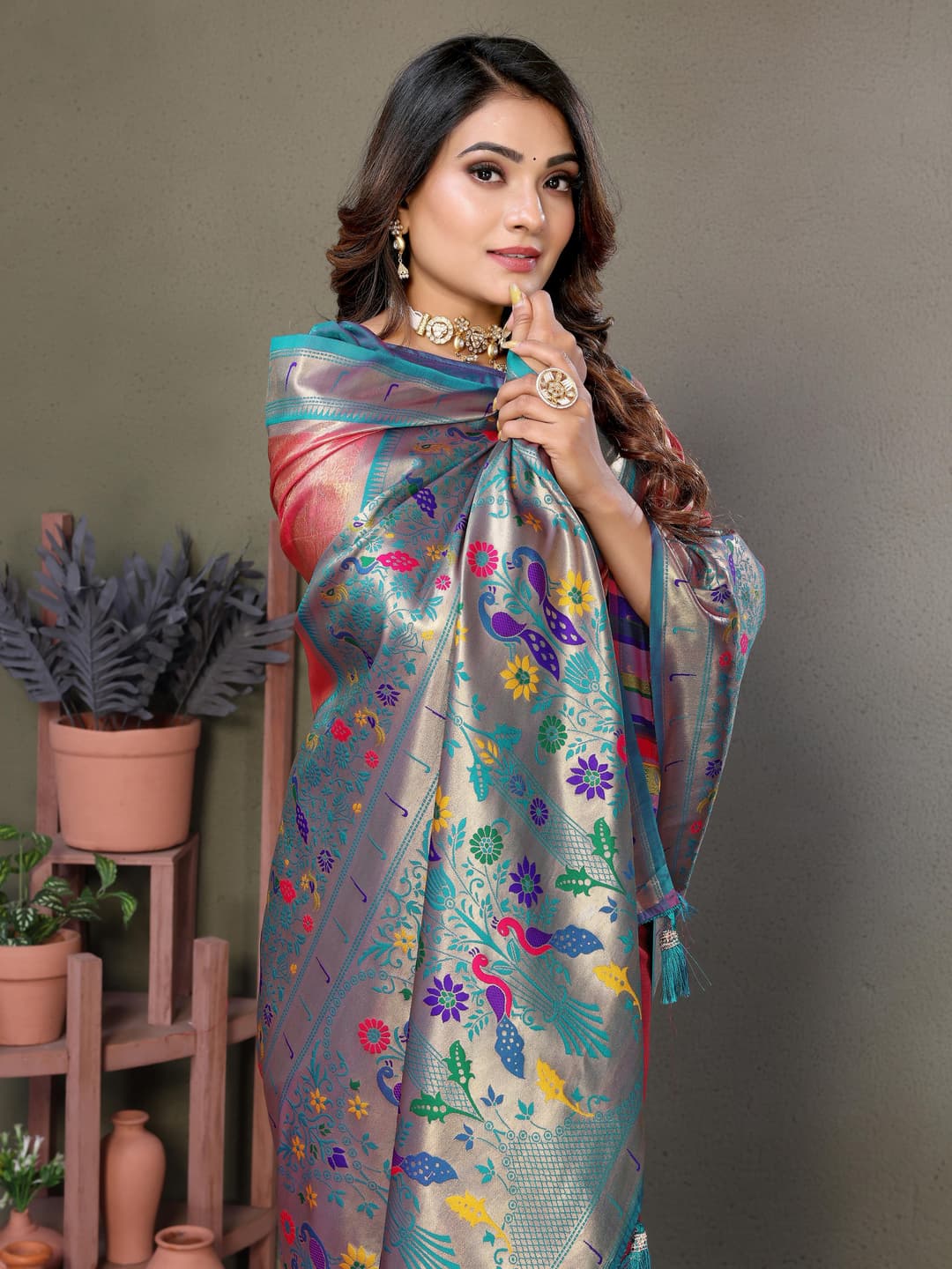 Rose Pink Pure Banarasi Tissue Silk Saree