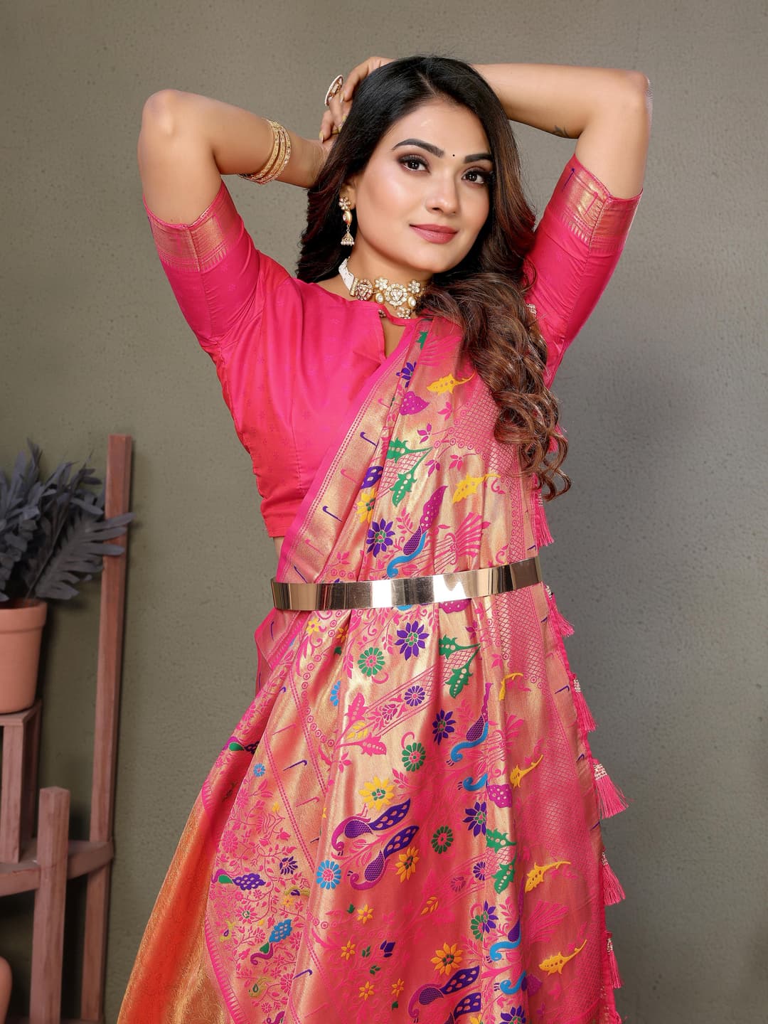 Chestnut Red Pure Banarasi Tissue Silk Saree