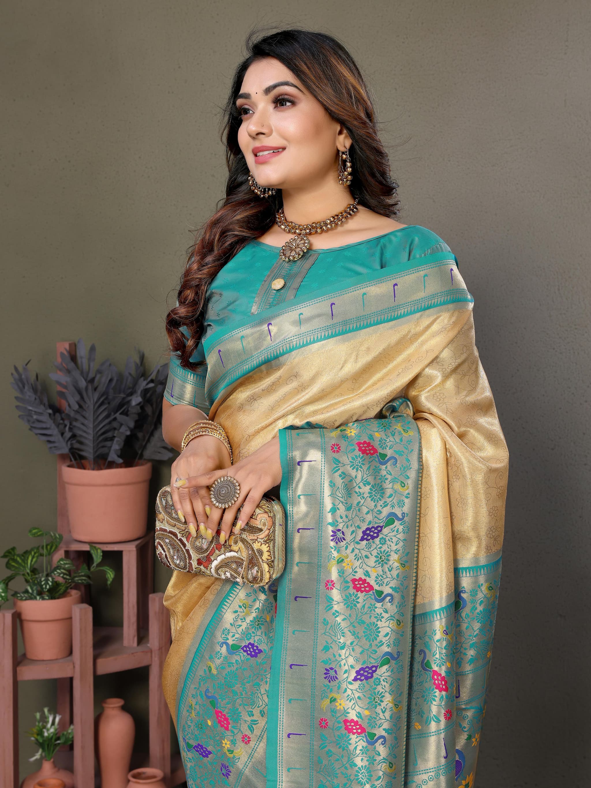 Off White Pure Banarasi Tissue Silk Saree