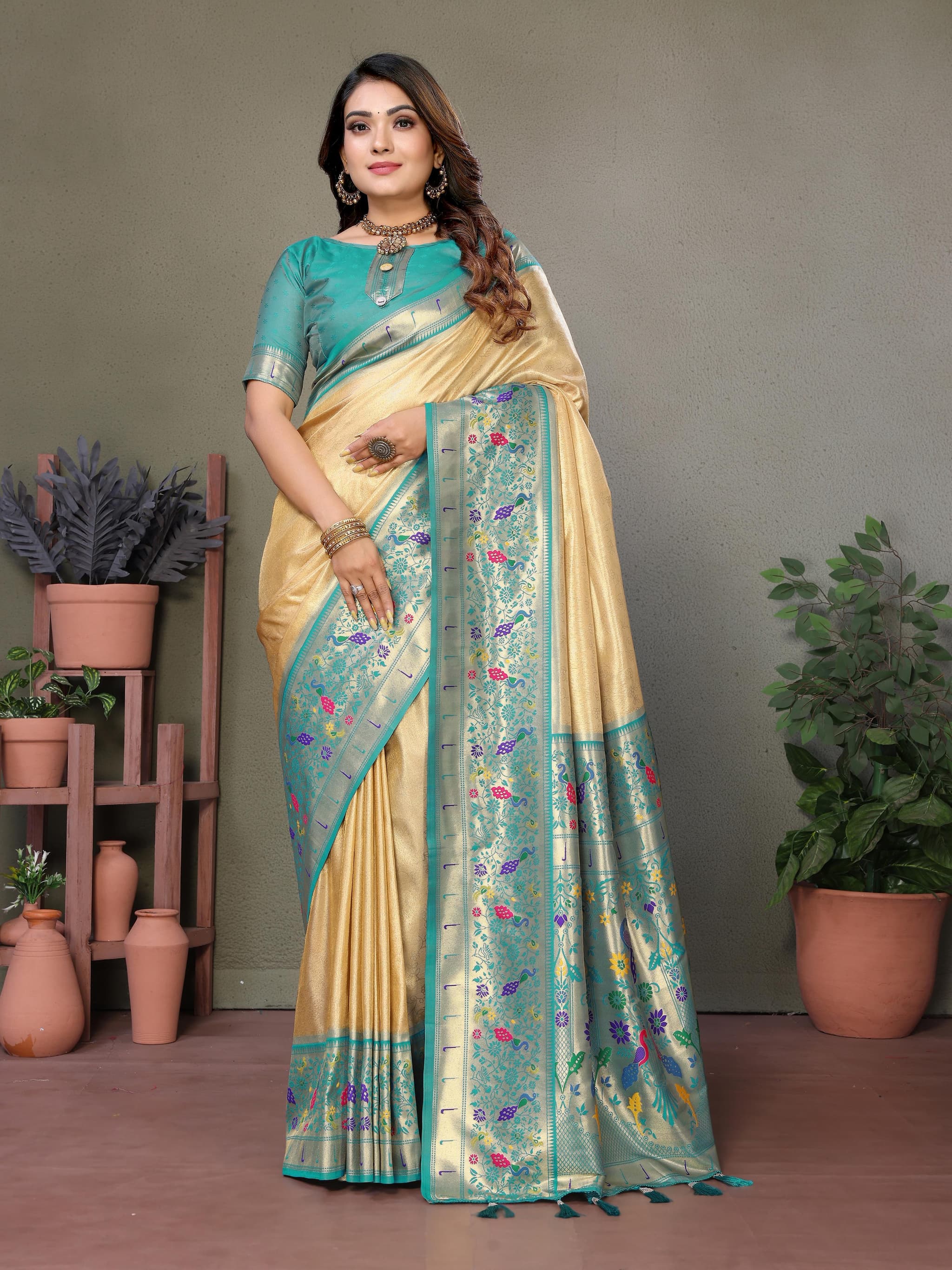 Off White Pure Banarasi Tissue Silk Saree