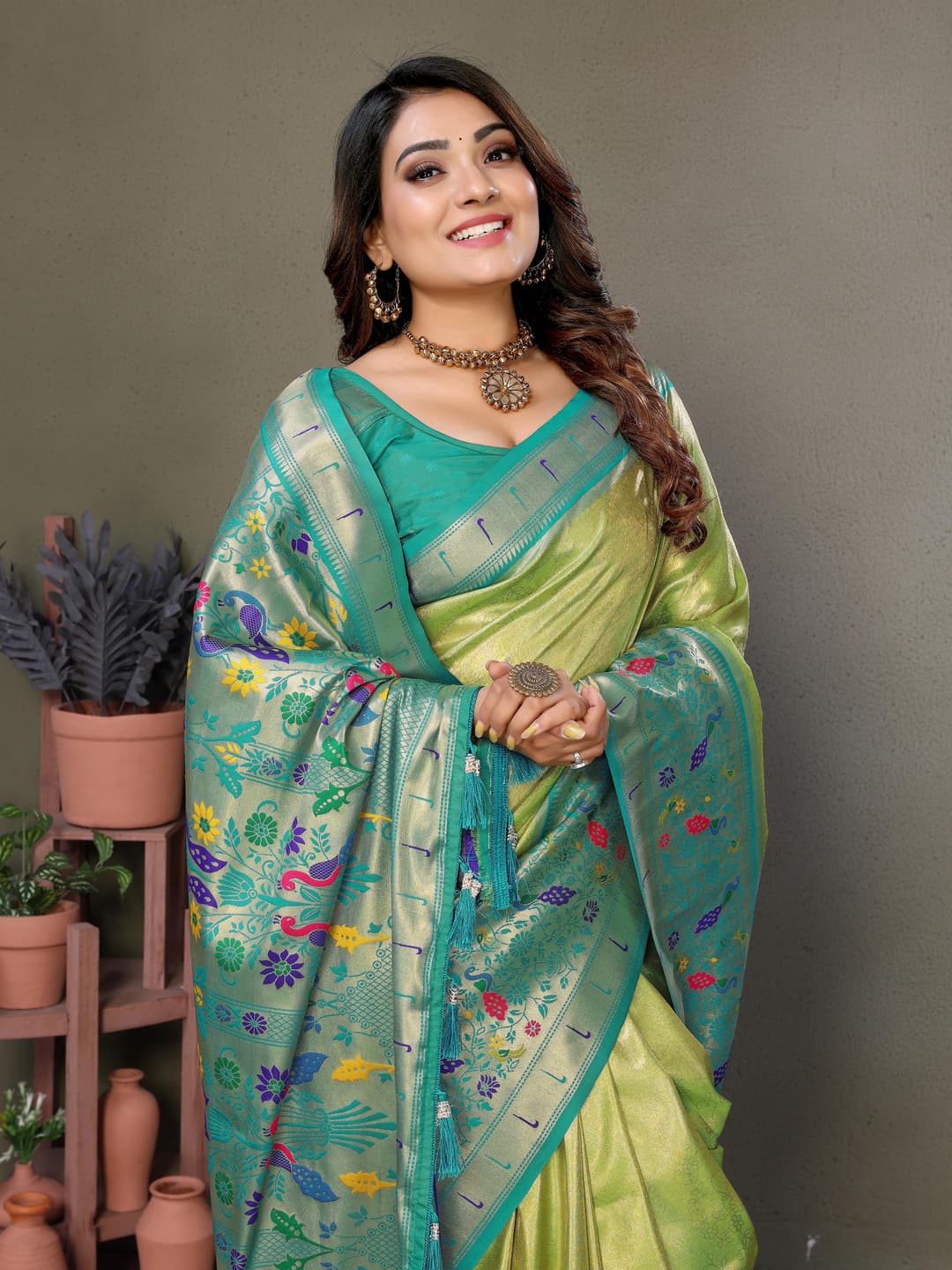 Green Pure Banarasi Tissue Silk Saree