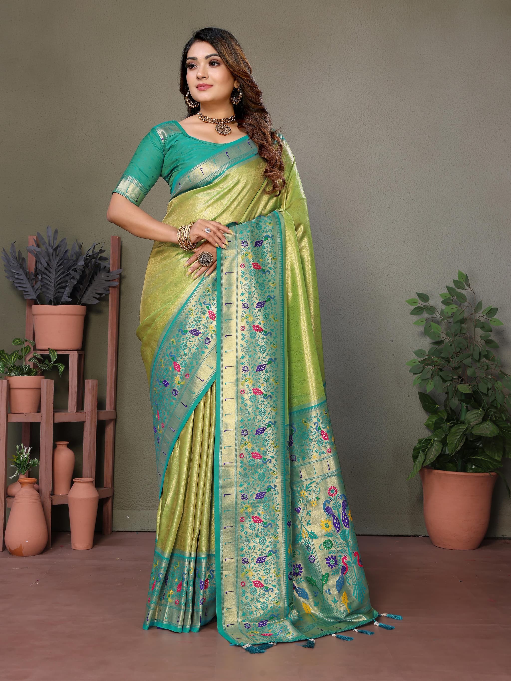 Green Pure Banarasi Tissue Silk Saree