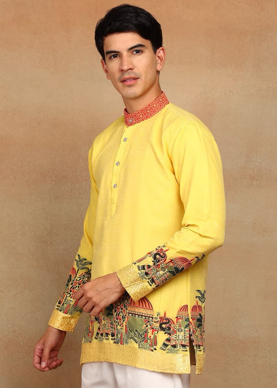 Lemon Yellow Royal Elephant Daman Woven Silk Kurta Set Lemon Yellow Royal Elephant Daman Woven Silk Kurta Set